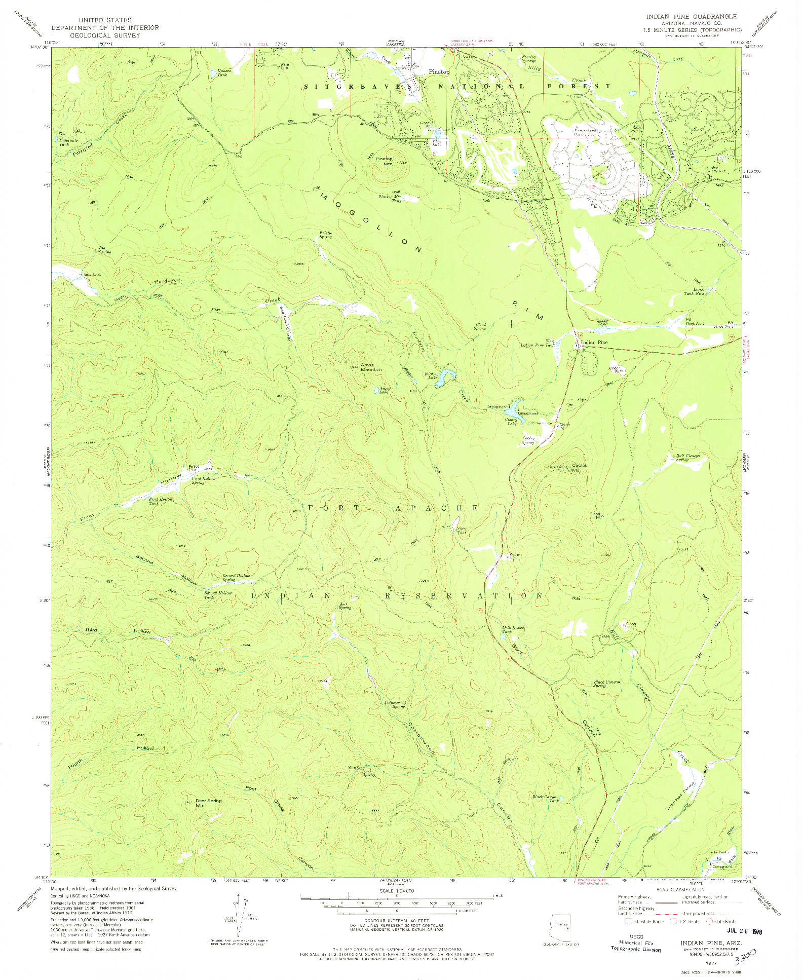 USGS 1:24000-SCALE QUADRANGLE FOR INDIAN PINE, AZ 1977