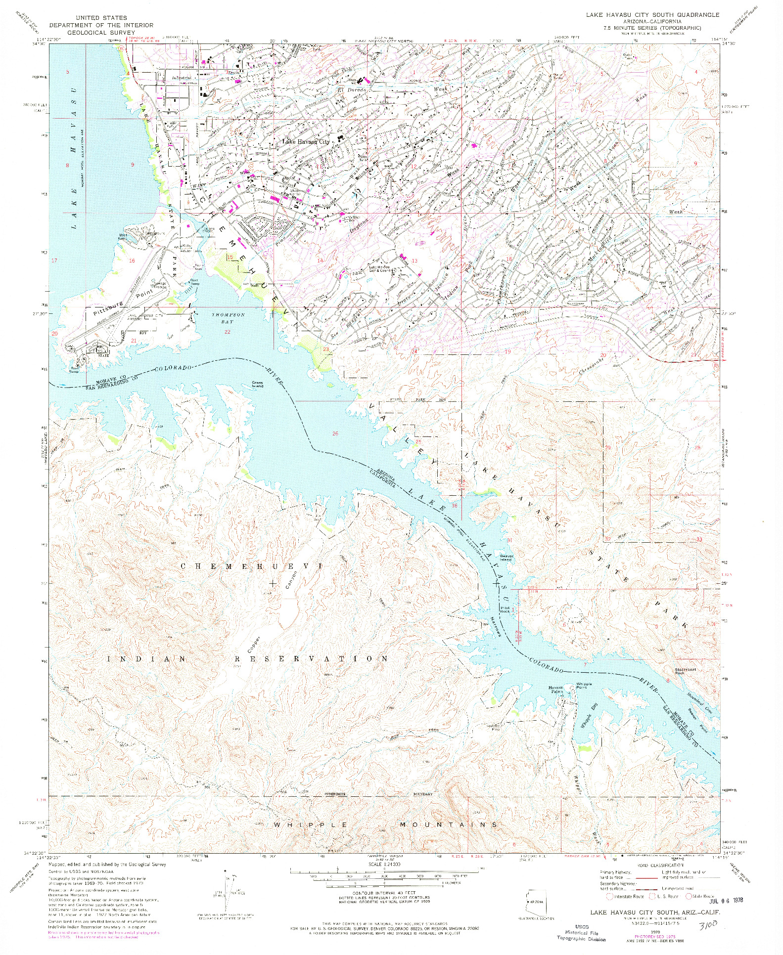 USGS 1:24000-SCALE QUADRANGLE FOR LAKE HAVASU CITY SOUTH, AZ 1970