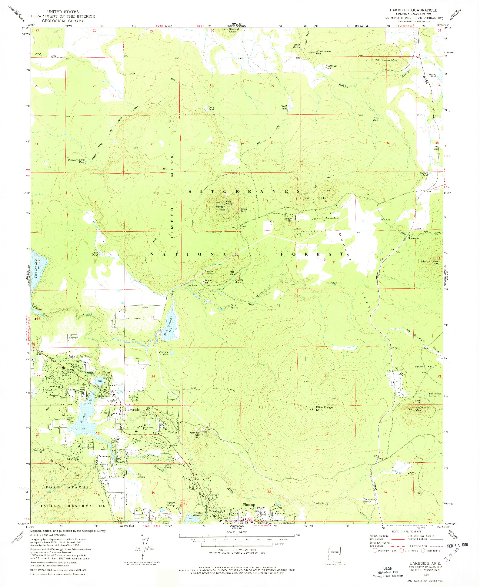 USGS 1:24000-SCALE QUADRANGLE FOR LAKESIDE, AZ 1977