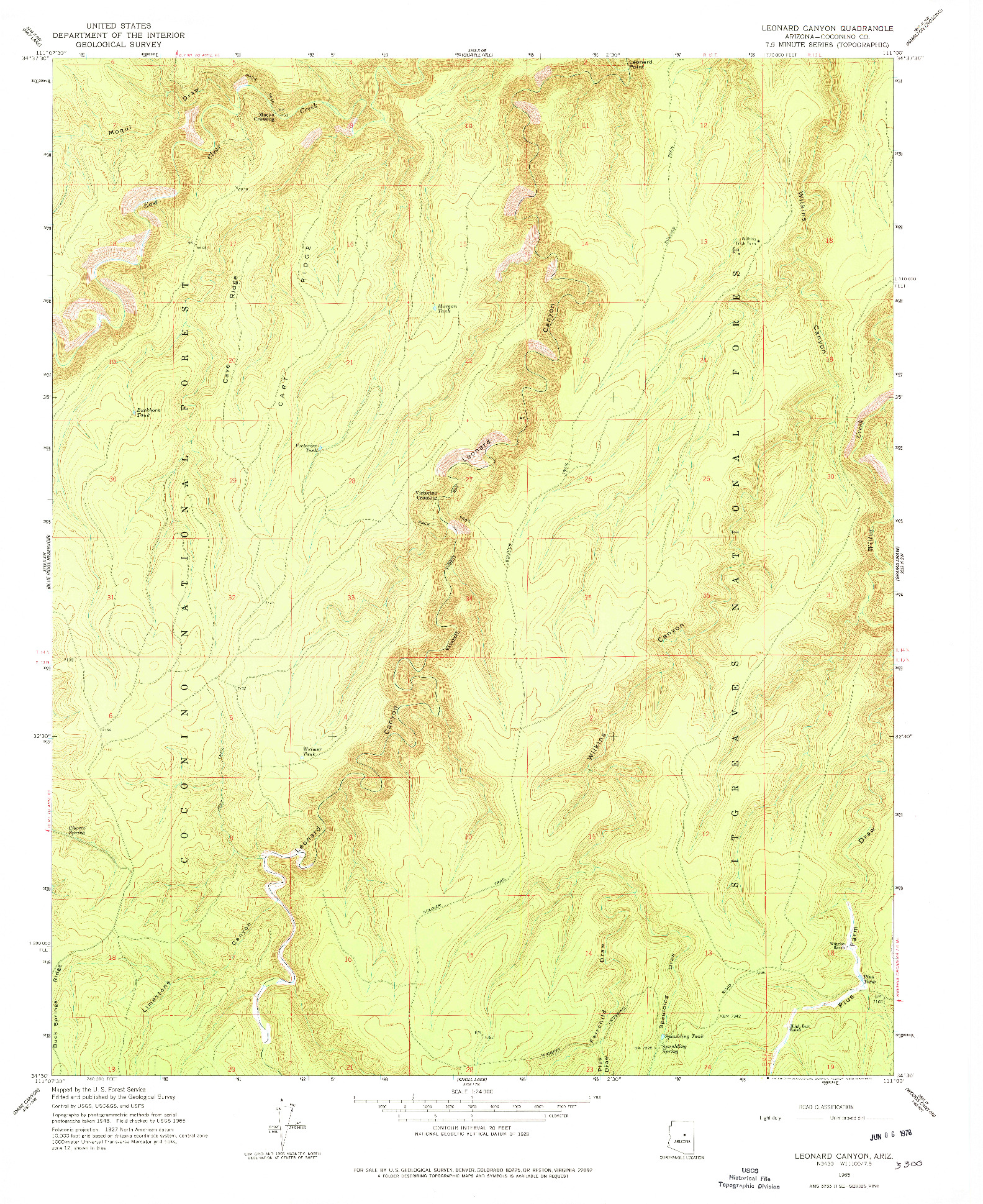 USGS 1:24000-SCALE QUADRANGLE FOR LEONARD CANYON, AZ 1965