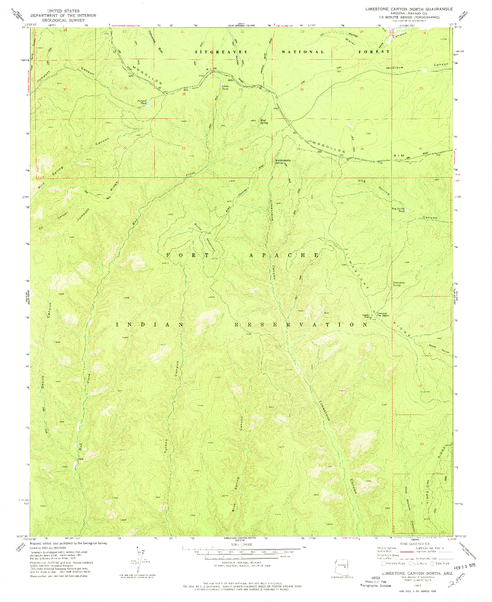 USGS 1:24000-SCALE QUADRANGLE FOR LIMESTONE CANYON NORTH, AZ 1977
