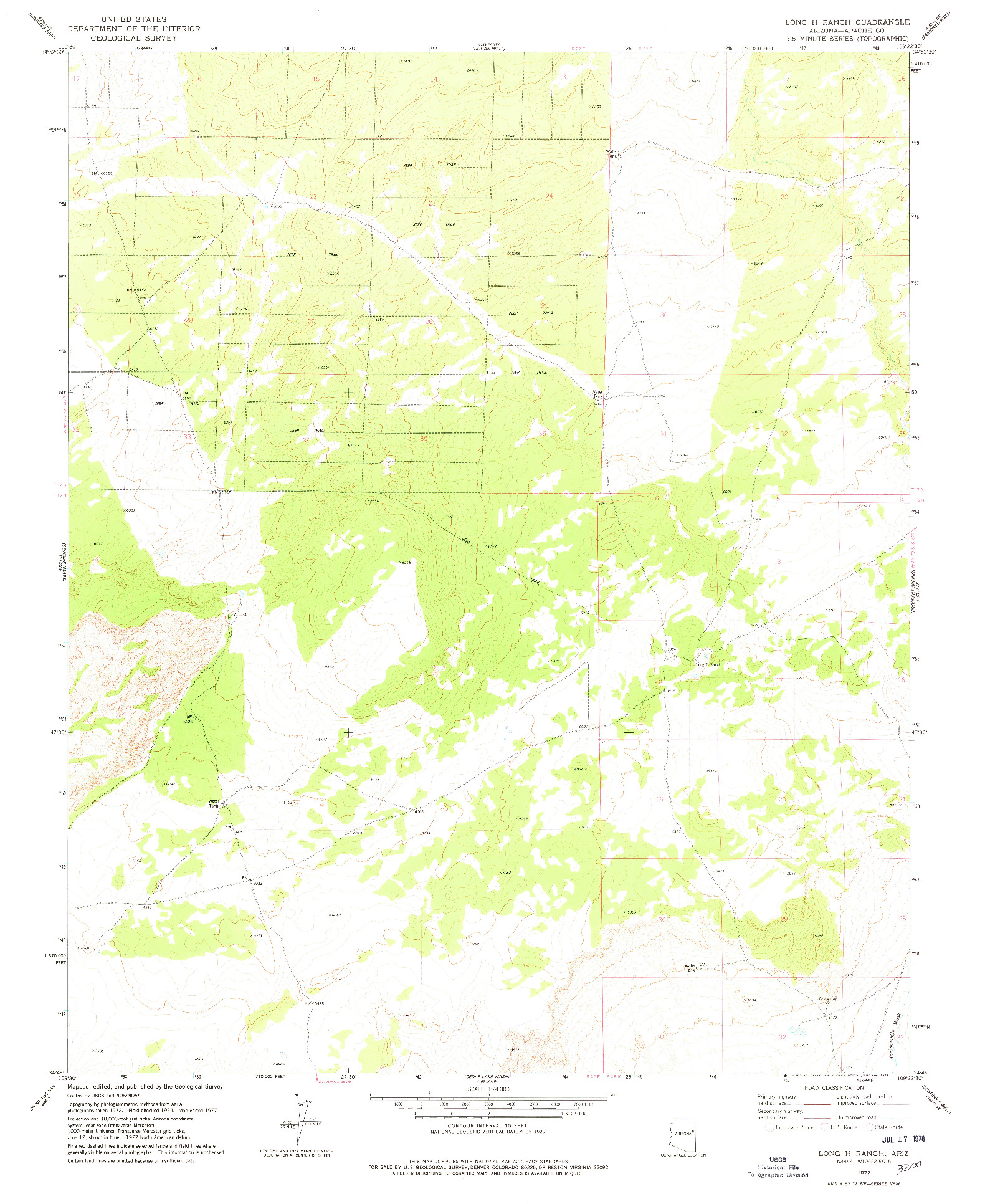 USGS 1:24000-SCALE QUADRANGLE FOR LONG H RANCH, AZ 1977