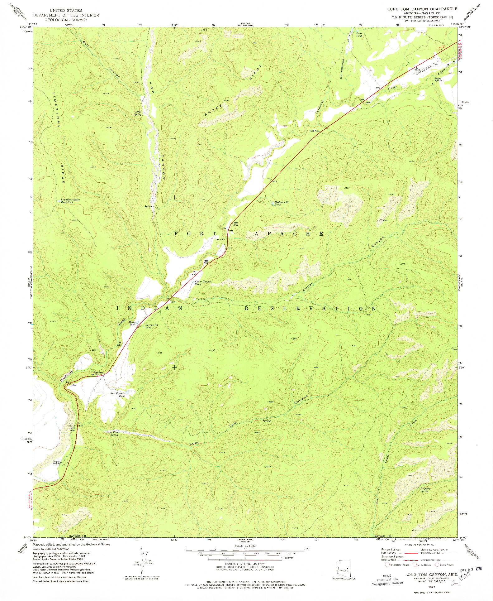 USGS 1:24000-SCALE QUADRANGLE FOR LONG TOM CANYON, AZ 1977