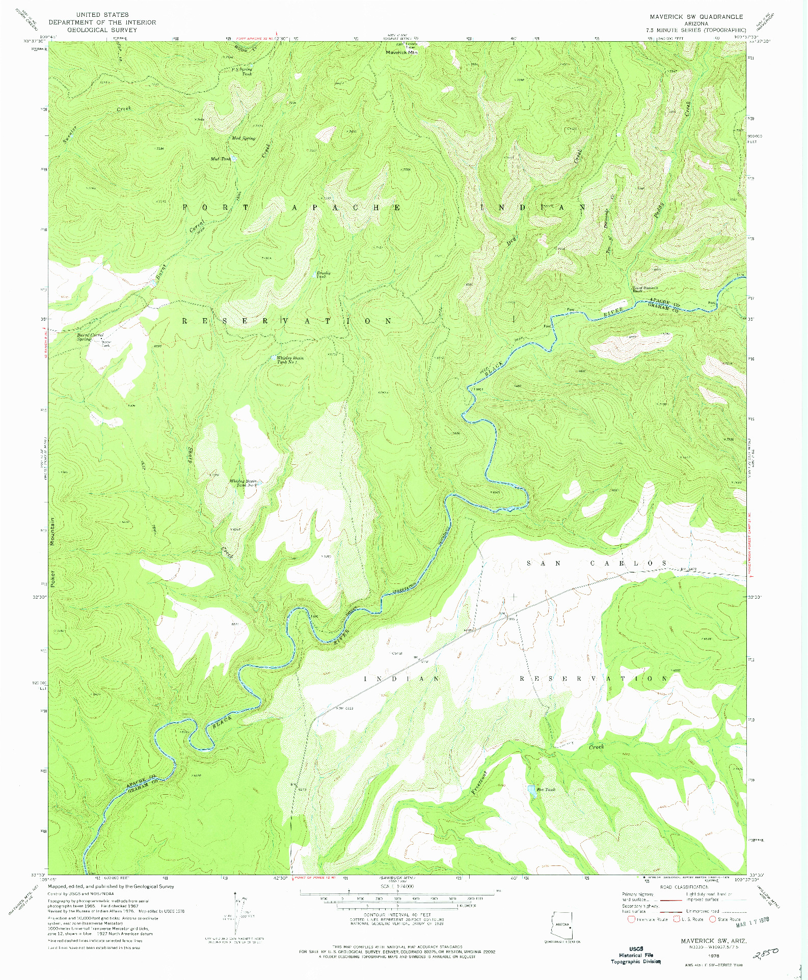 USGS 1:24000-SCALE QUADRANGLE FOR MAVERICK SW, AZ 1978
