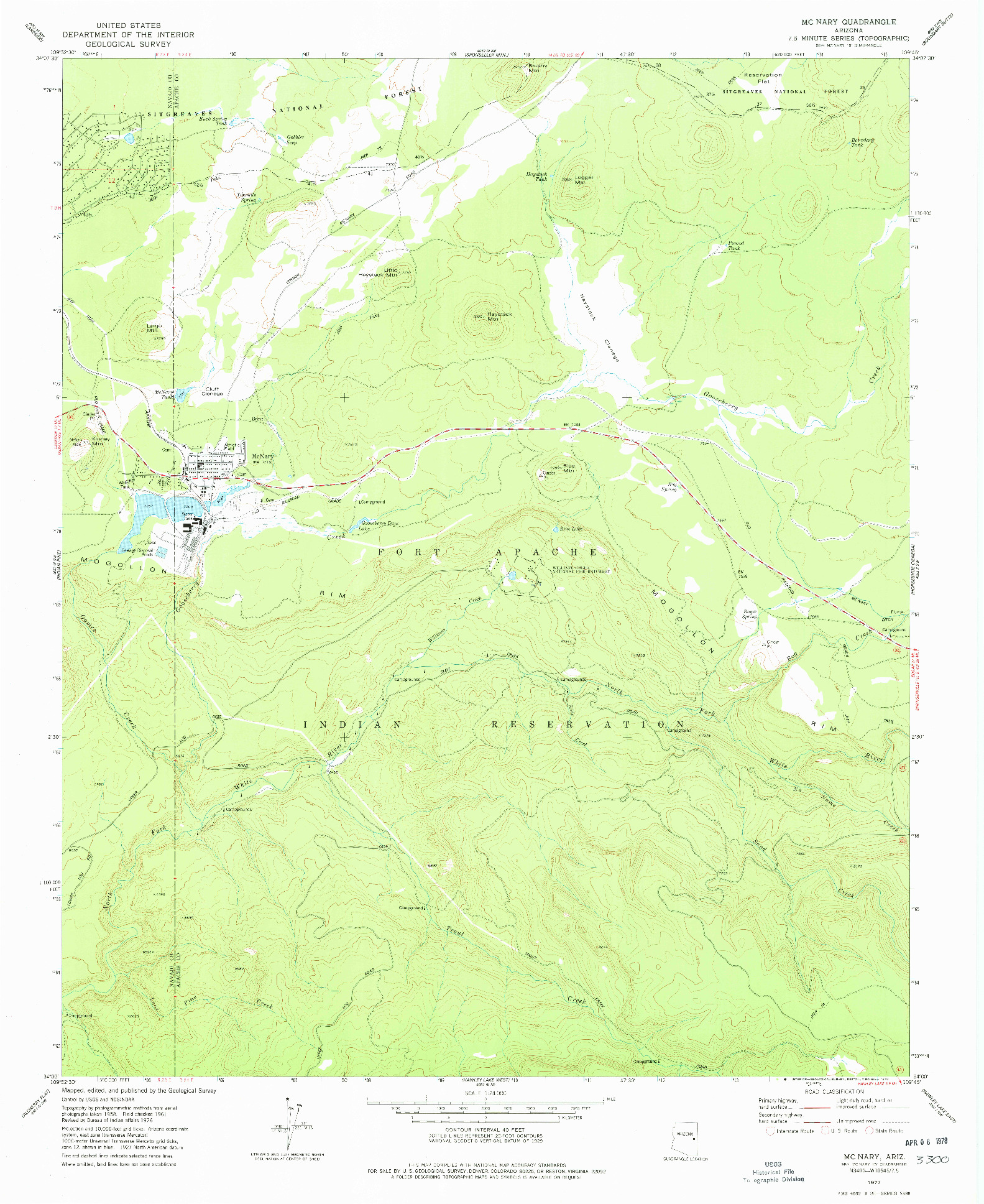 USGS 1:24000-SCALE QUADRANGLE FOR MCNARY, AZ 1977
