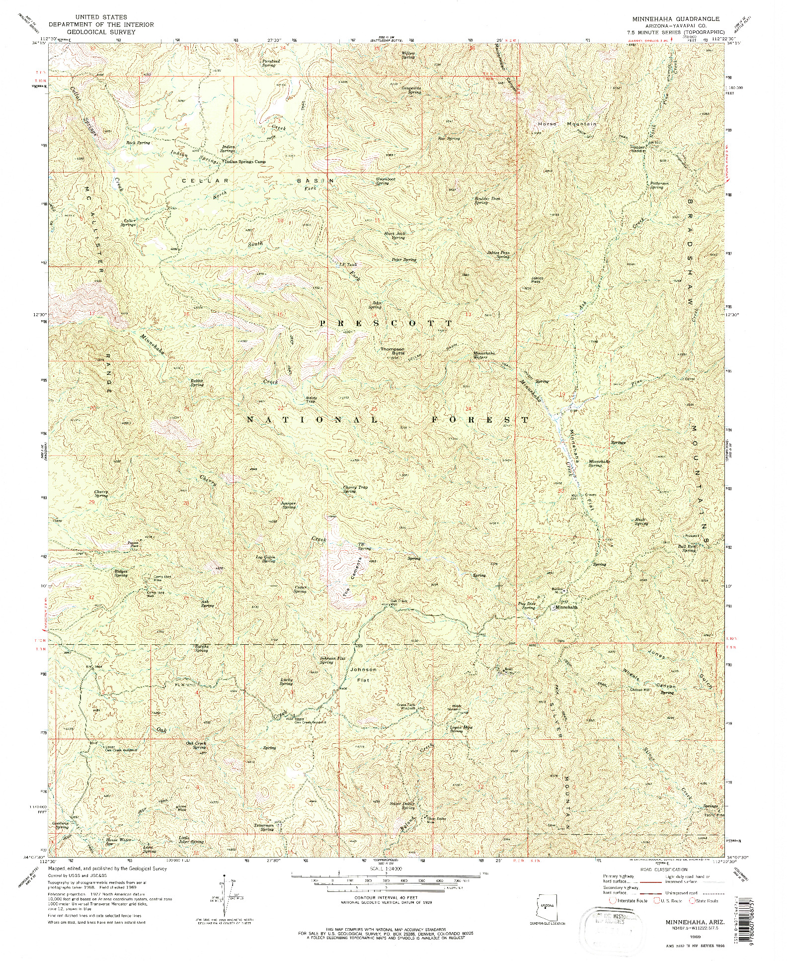 USGS 1:24000-SCALE QUADRANGLE FOR MINNEHAHA, AZ 1969