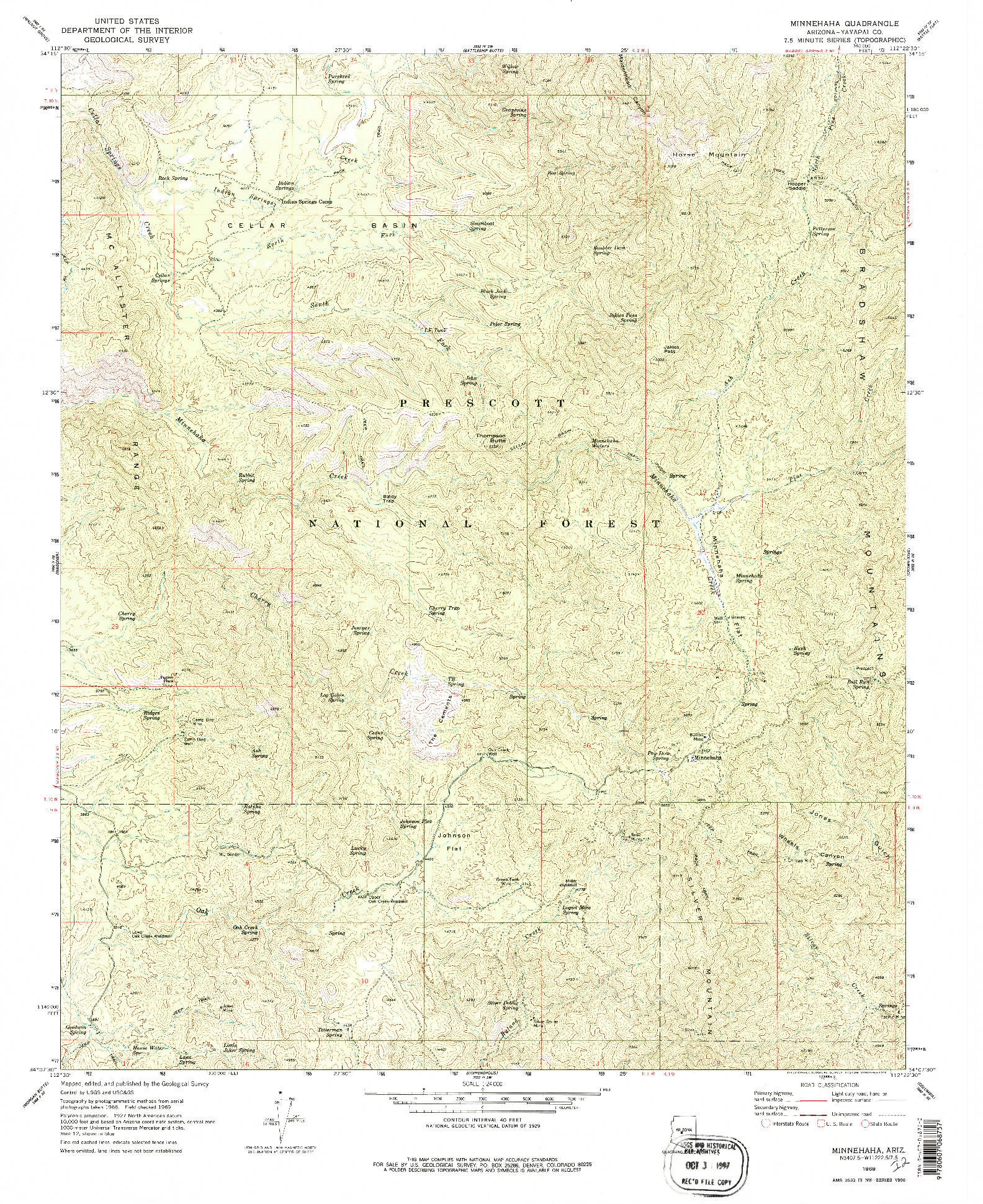 USGS 1:24000-SCALE QUADRANGLE FOR MINNEHAHA, AZ 1969