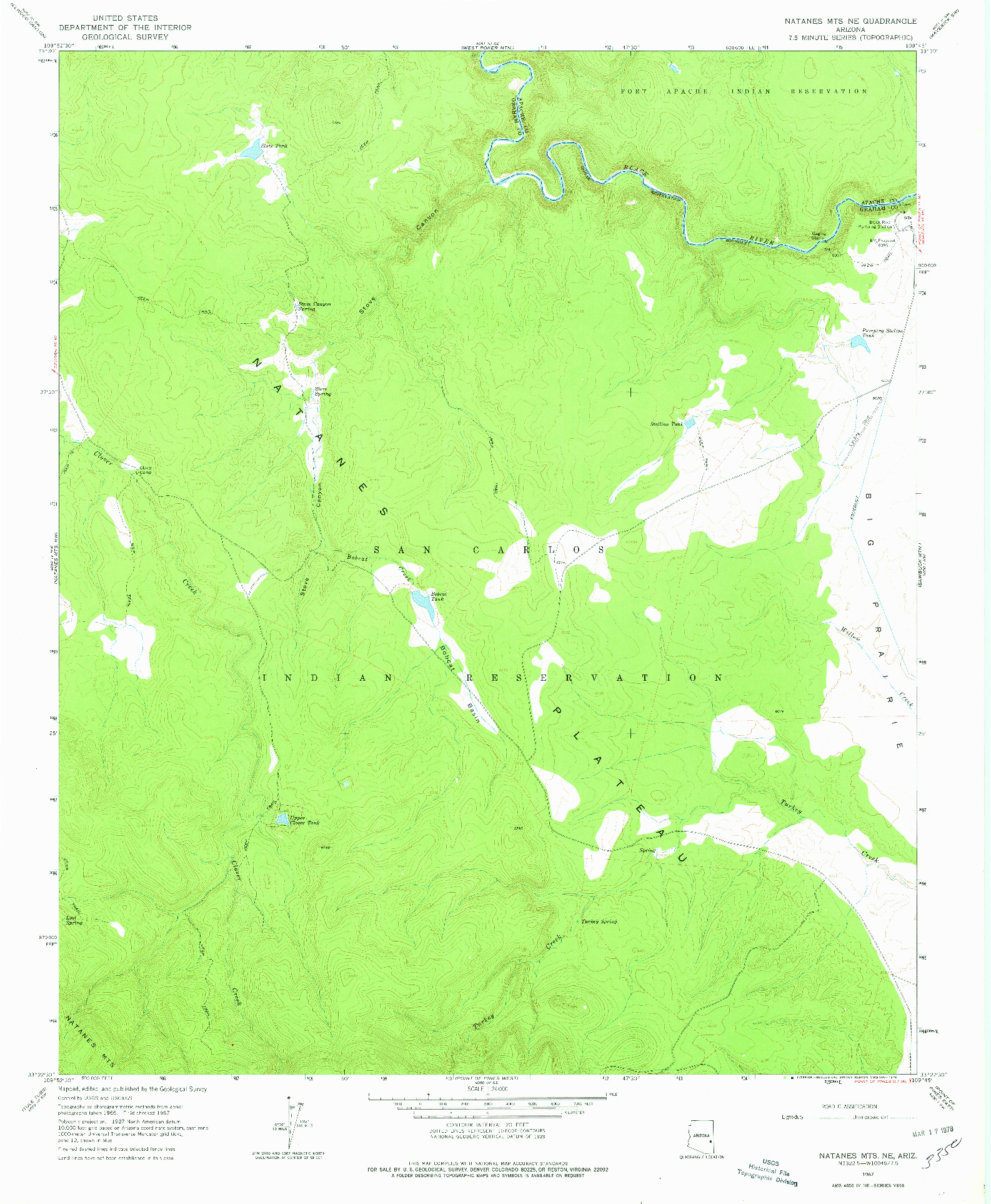 USGS 1:24000-SCALE QUADRANGLE FOR NATANES MTS NE, AZ 1967