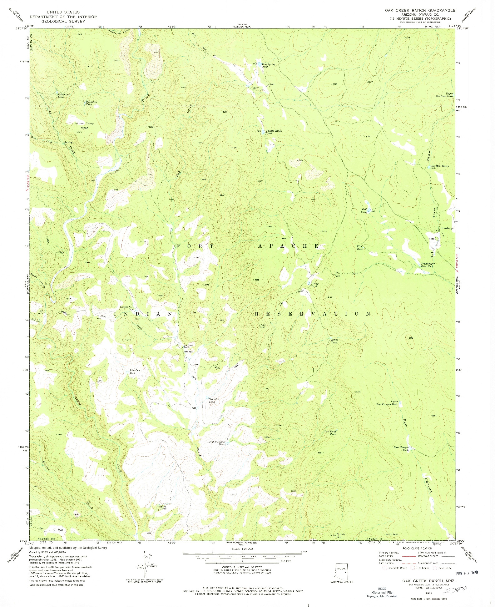 USGS 1:24000-SCALE QUADRANGLE FOR OAK CREEK RANCH, AZ 1977