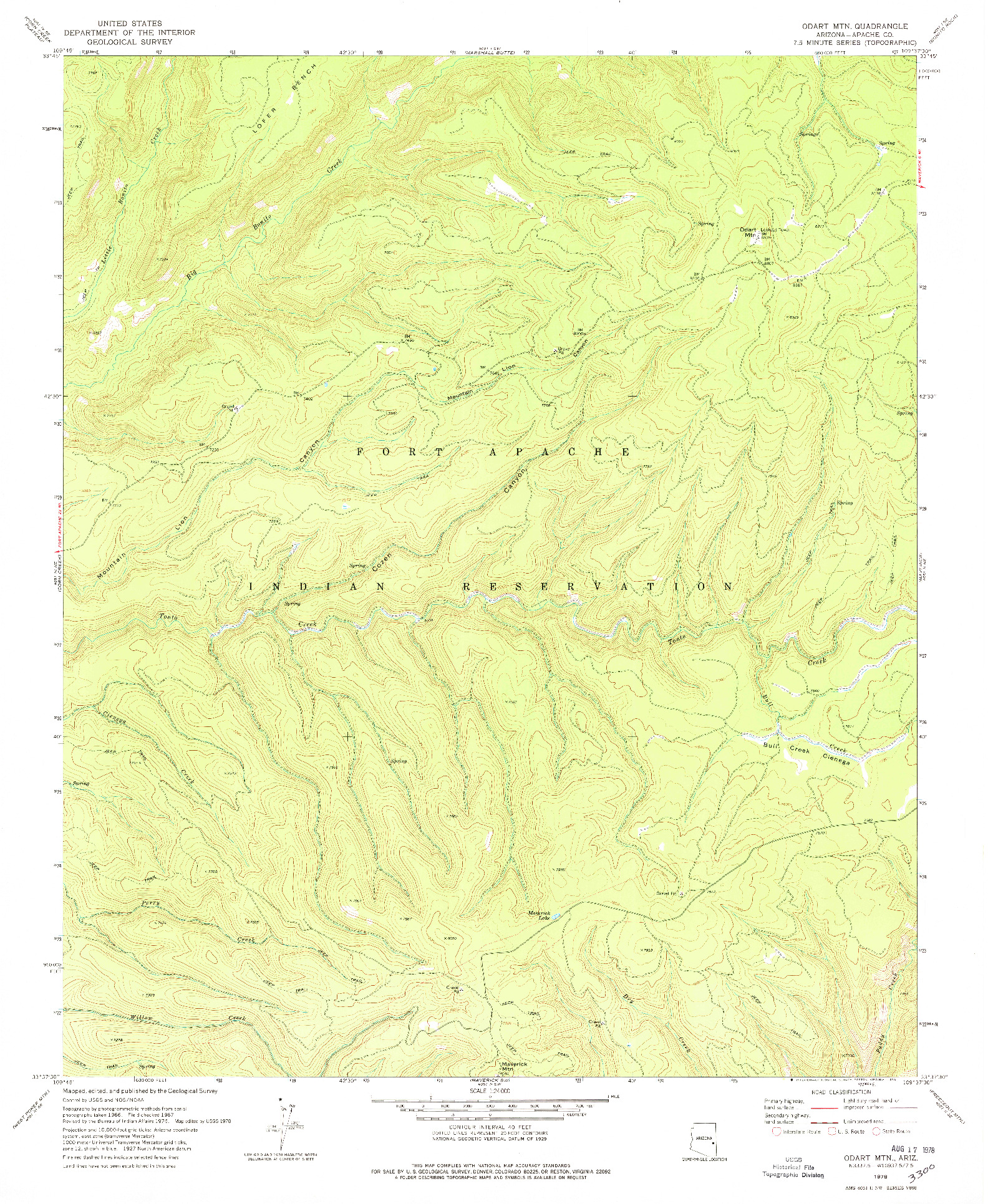 USGS 1:24000-SCALE QUADRANGLE FOR ODART MTN, AZ 1978