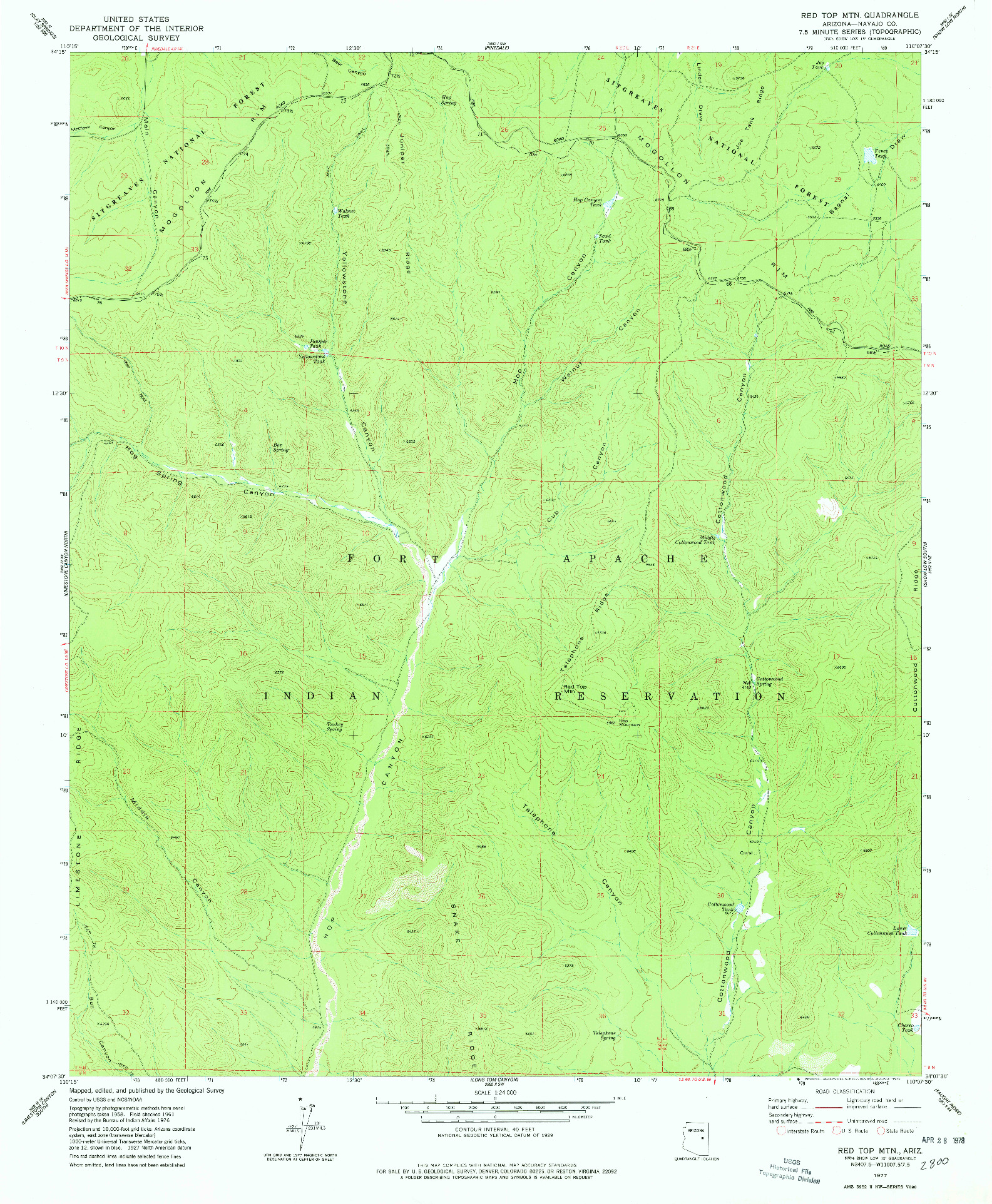 USGS 1:24000-SCALE QUADRANGLE FOR RED TOP MTN., AZ 1977