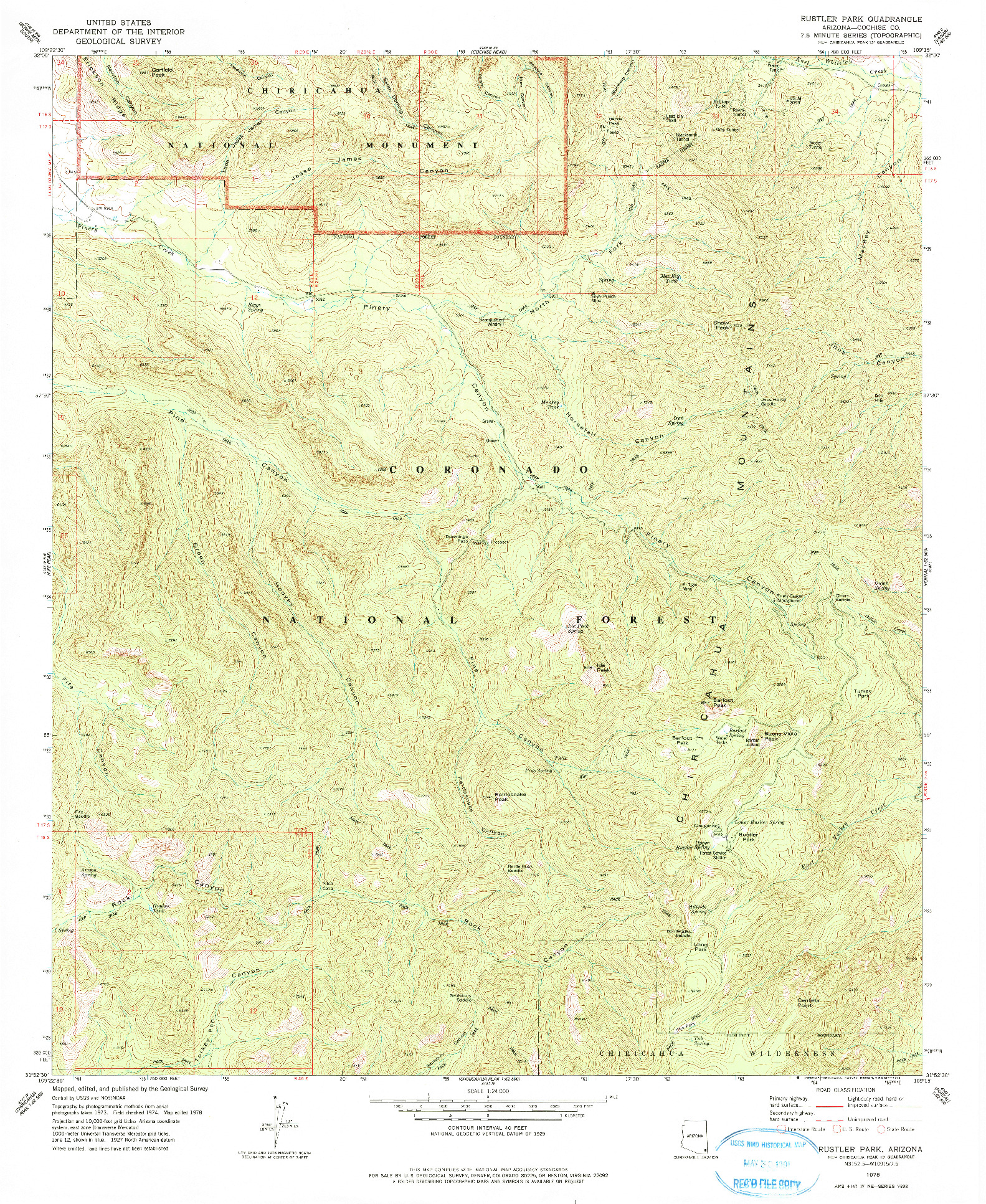 USGS 1:24000-SCALE QUADRANGLE FOR RUSTLER PARK, AZ 1978