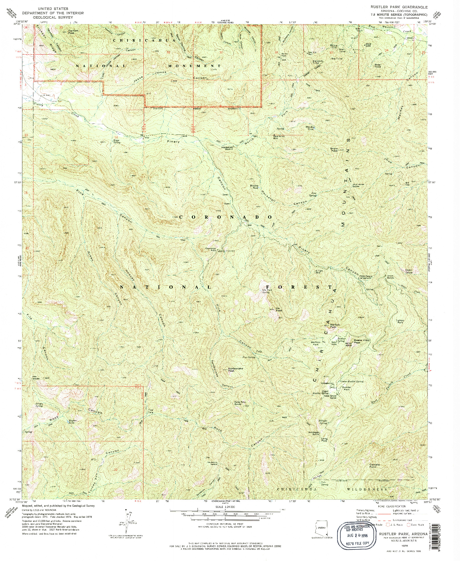 USGS 1:24000-SCALE QUADRANGLE FOR RUSTLER PARK, AZ 1978