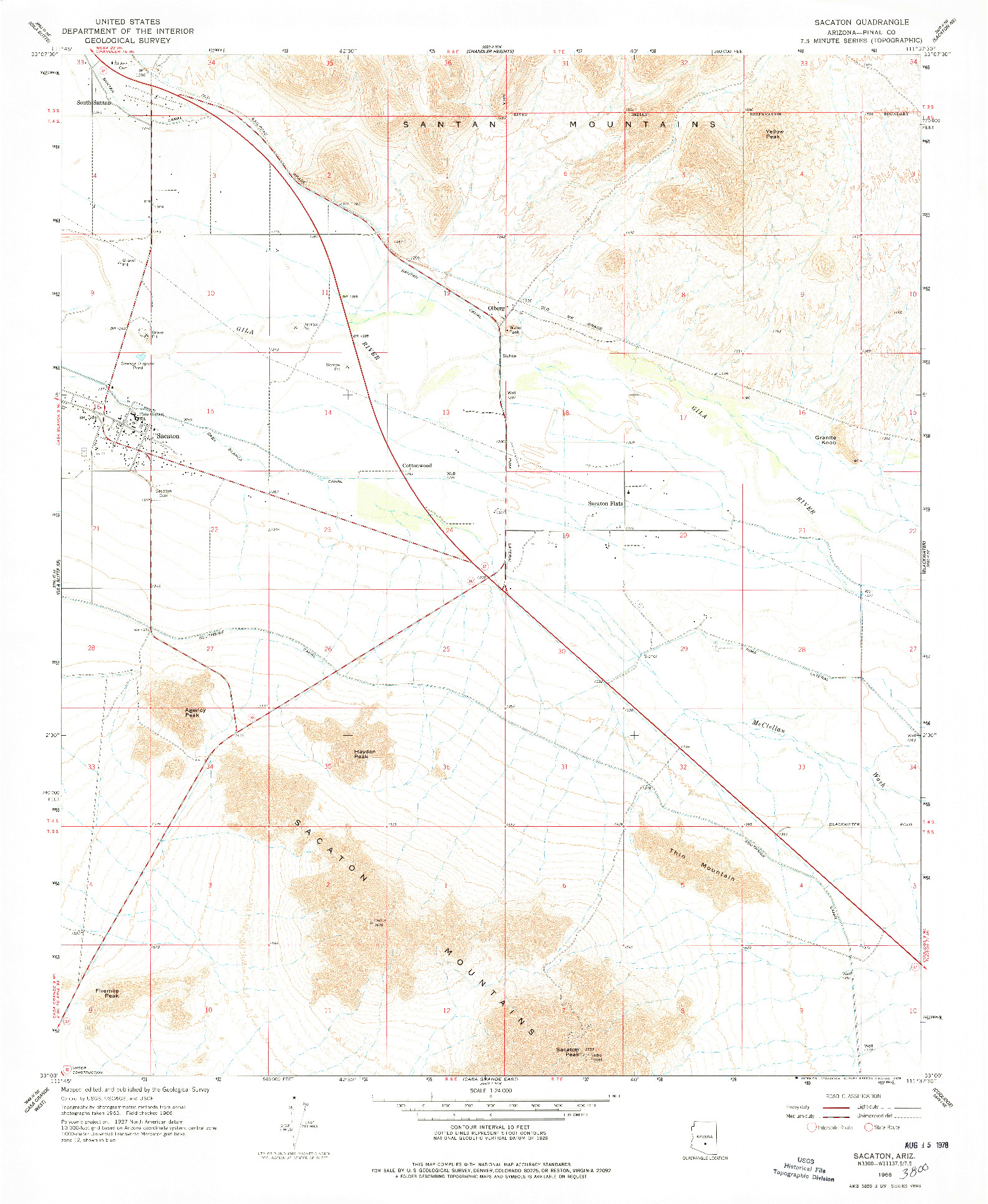 USGS 1:24000-SCALE QUADRANGLE FOR SACATON, AZ 1966