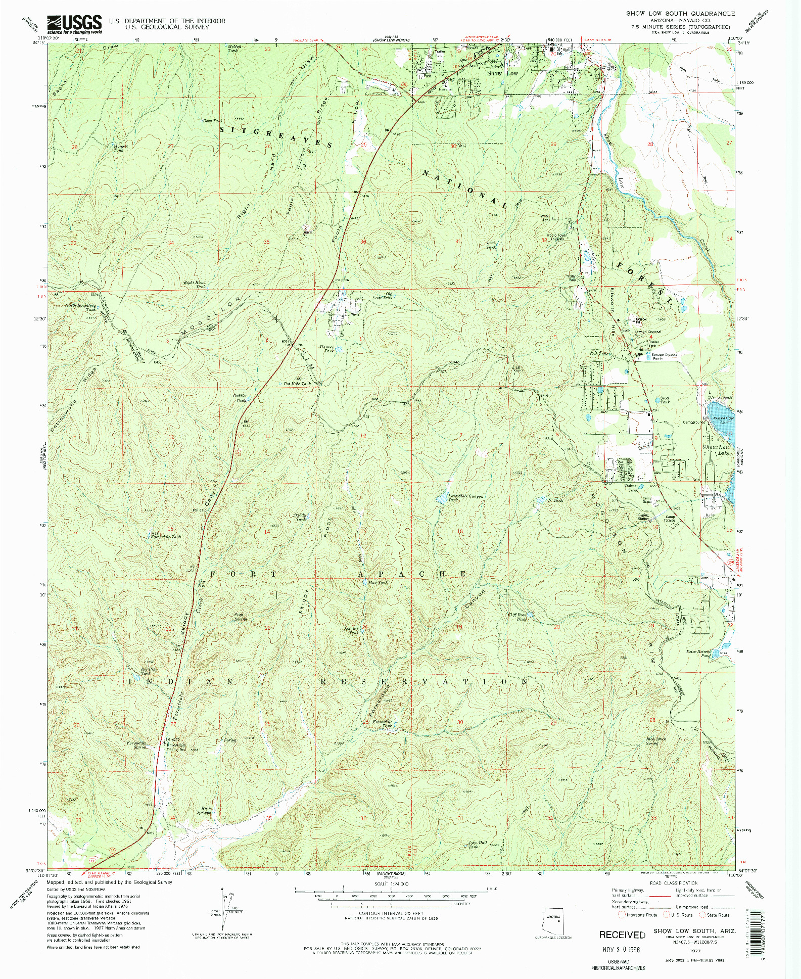 USGS 1:24000-SCALE QUADRANGLE FOR SHOW LOW SOUTH, AZ 1977