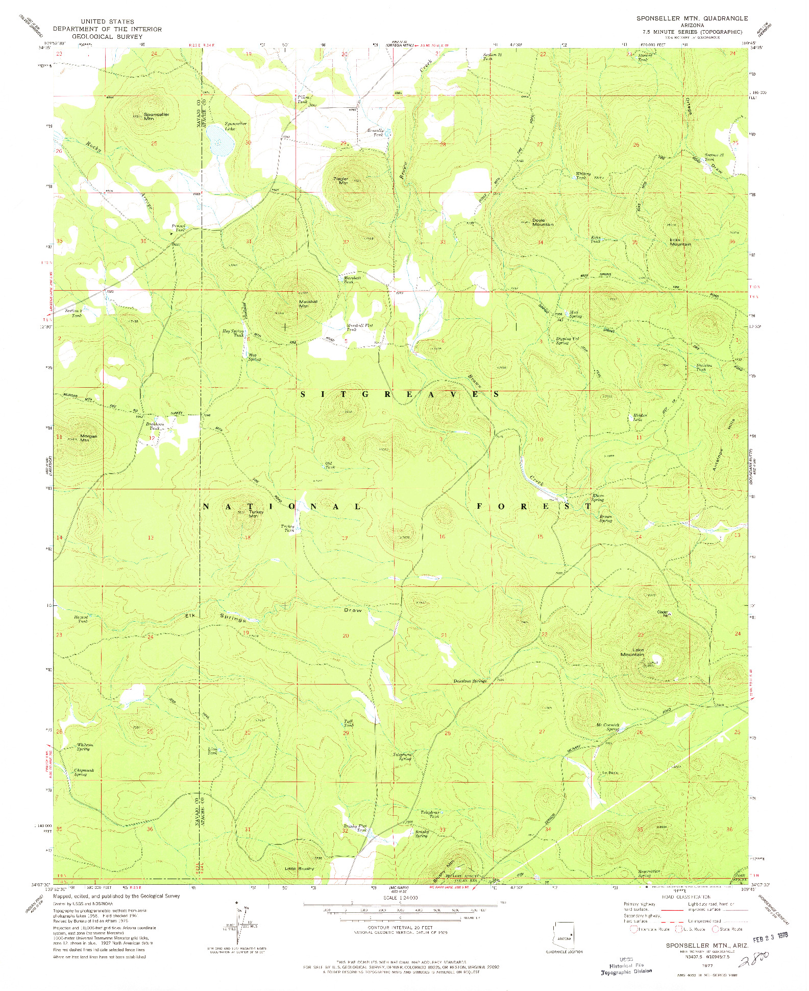 USGS 1:24000-SCALE QUADRANGLE FOR SPONSELLER MTN., AZ 1977