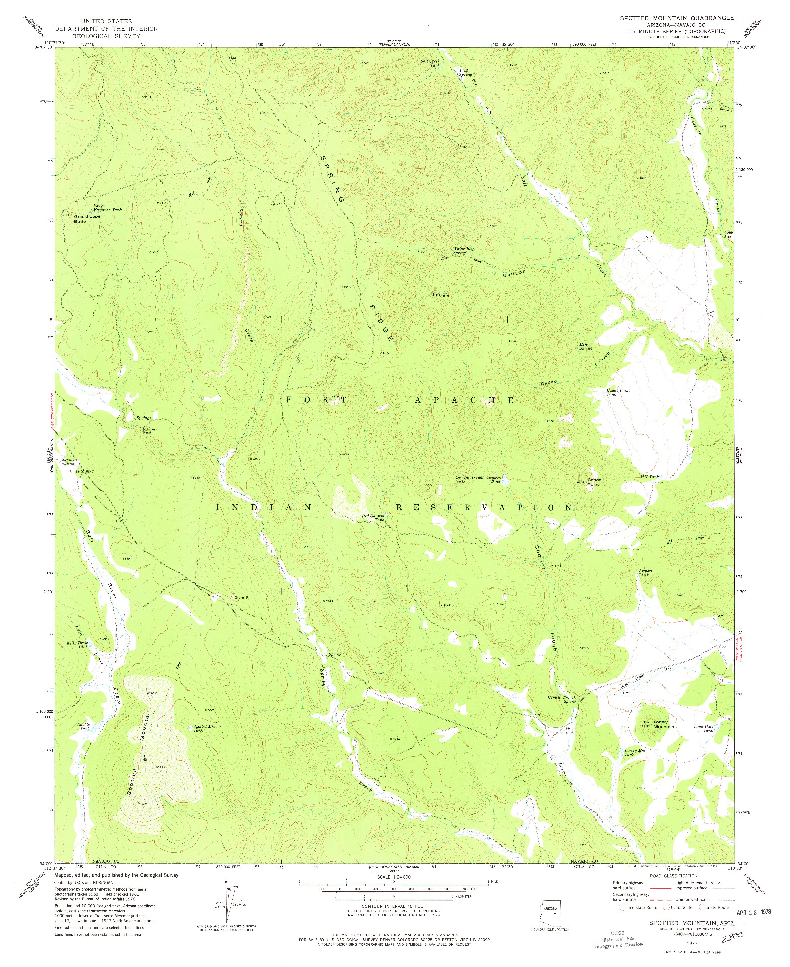 USGS 1:24000-SCALE QUADRANGLE FOR SPOTTED MOUNTAIN, AZ 1977