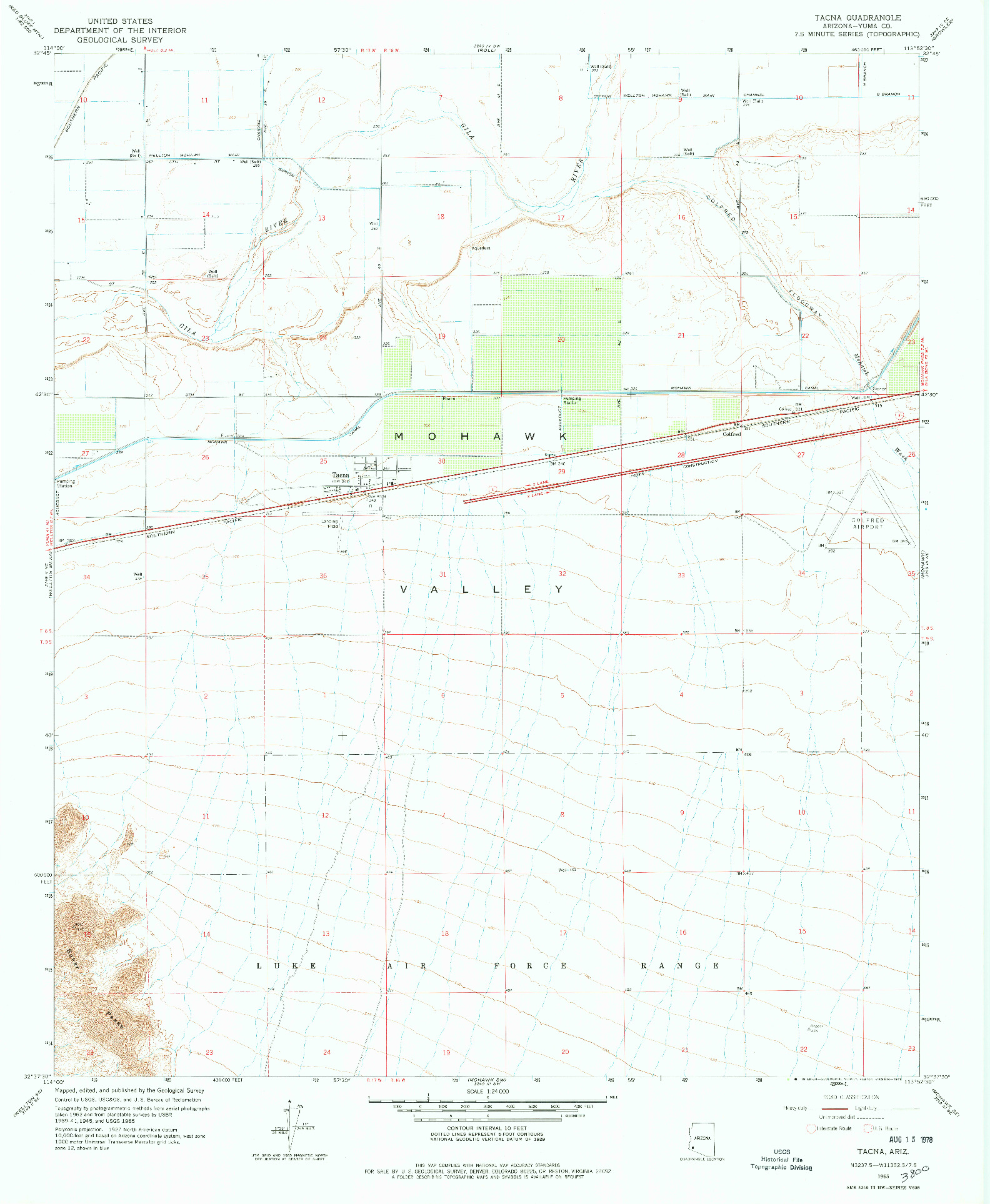 USGS 1:24000-SCALE QUADRANGLE FOR TACNA, AZ 1965