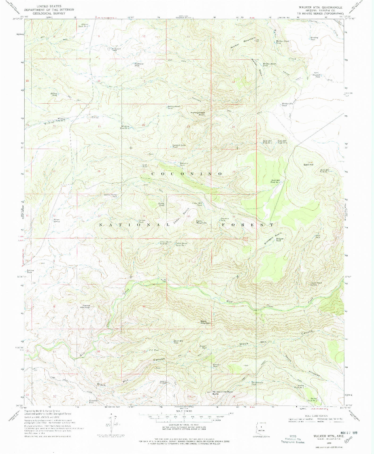 USGS 1:24000-SCALE QUADRANGLE FOR WALKER MTN., AZ 1969