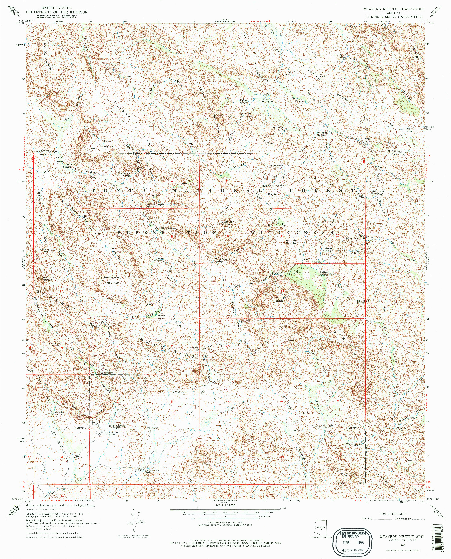 USGS 1:24000-SCALE QUADRANGLE FOR WEAVERS NEEDLE, AZ 1966