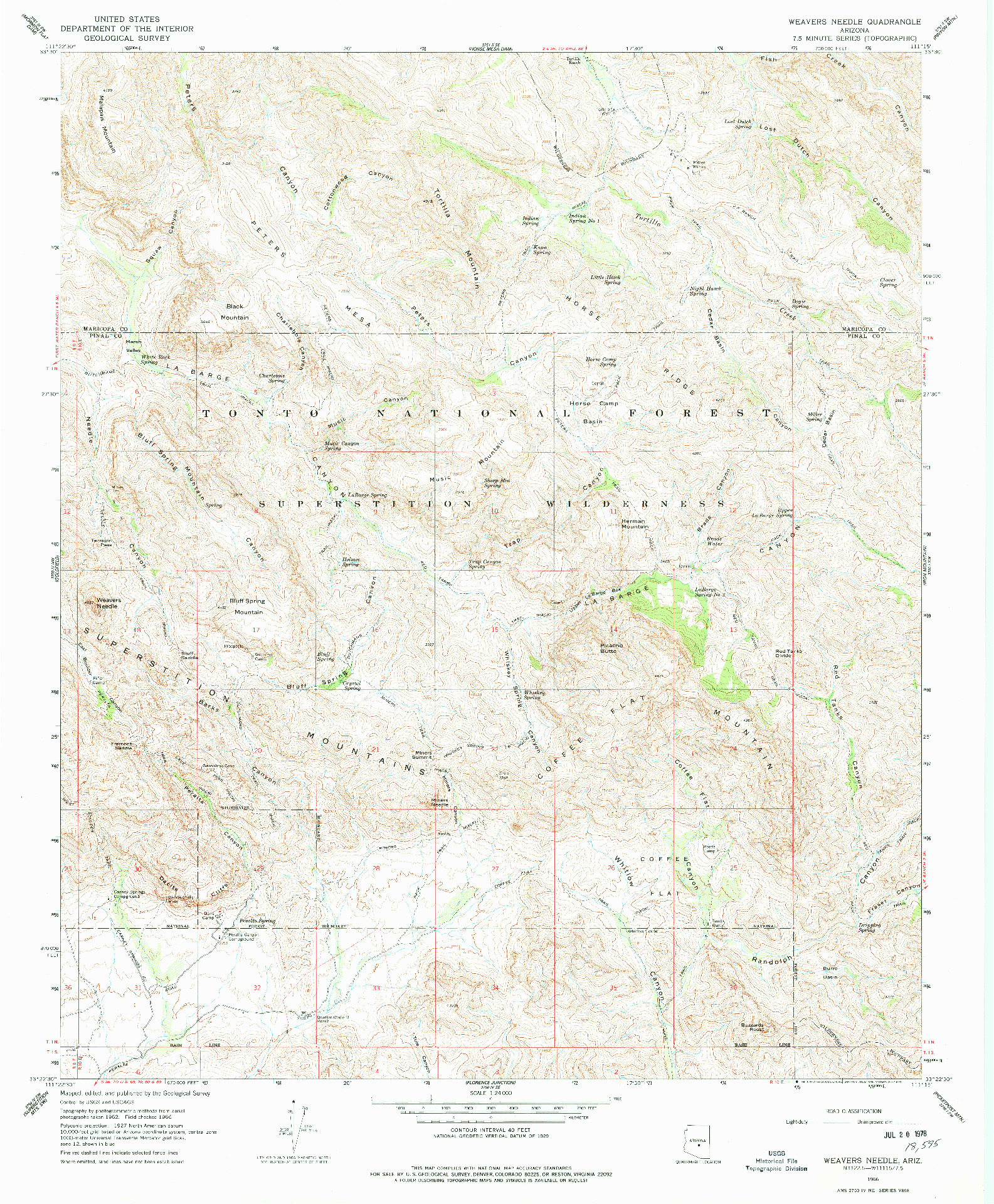 USGS 1:24000-SCALE QUADRANGLE FOR WEAVERS NEEDLE, AZ 1966