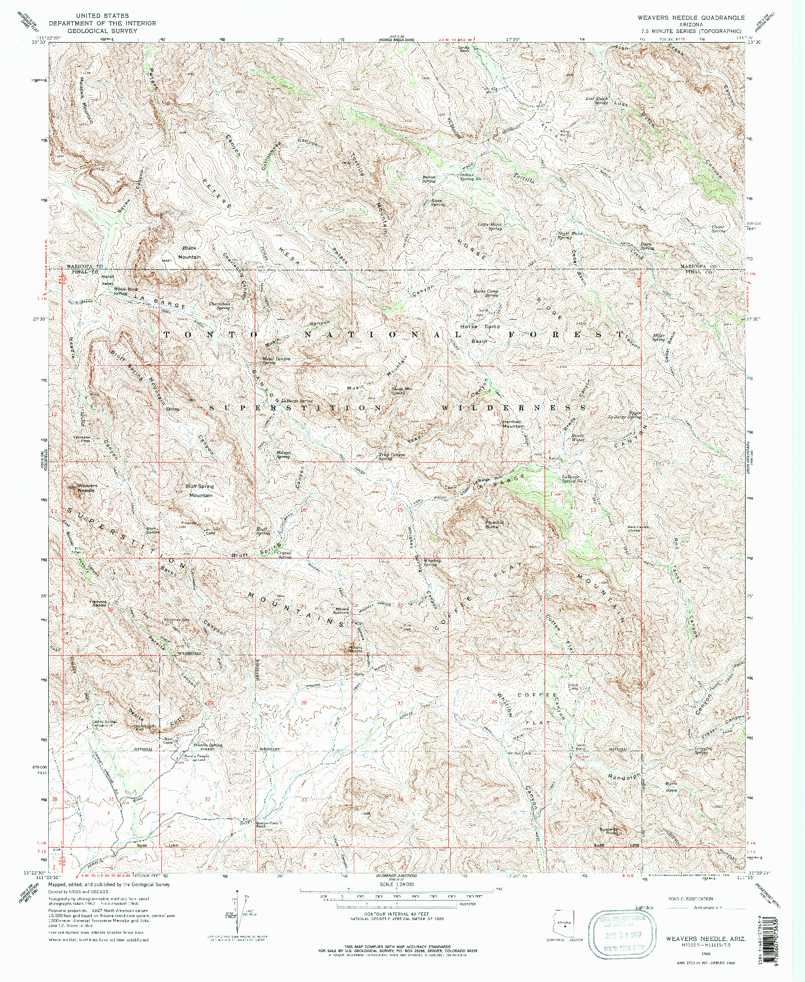 USGS 1:24000-SCALE QUADRANGLE FOR WEAVERS NEEDLE, AZ 1966