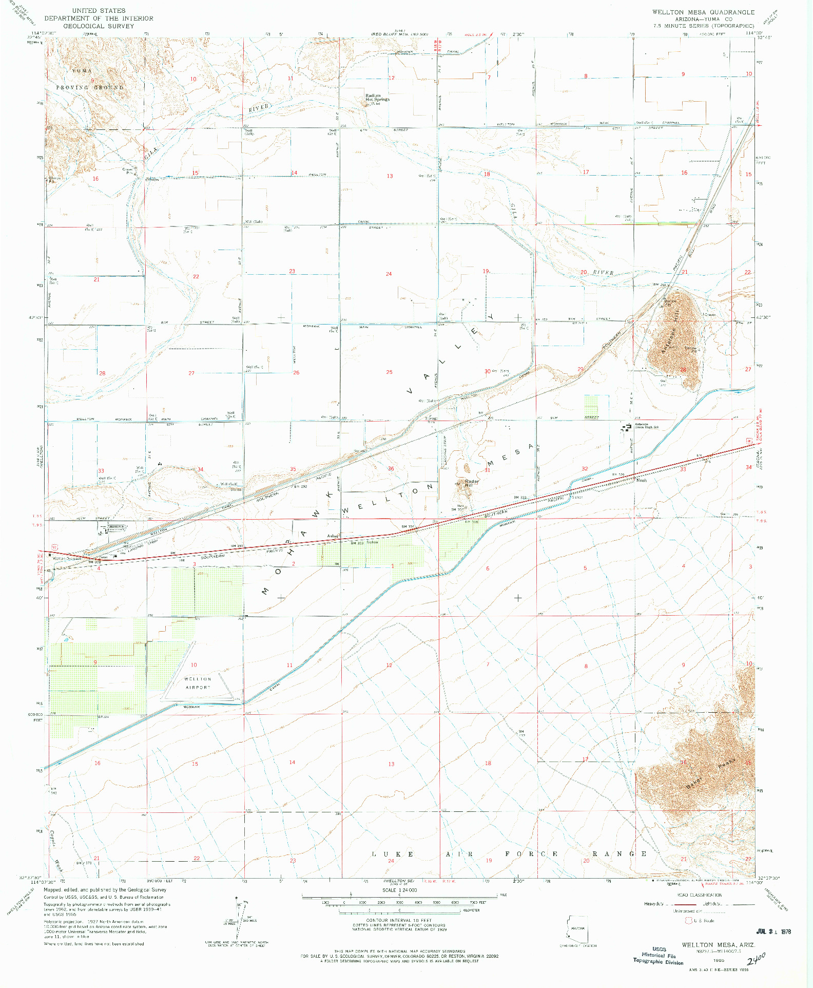 USGS 1:24000-SCALE QUADRANGLE FOR WELLTON MESA, AZ 1965