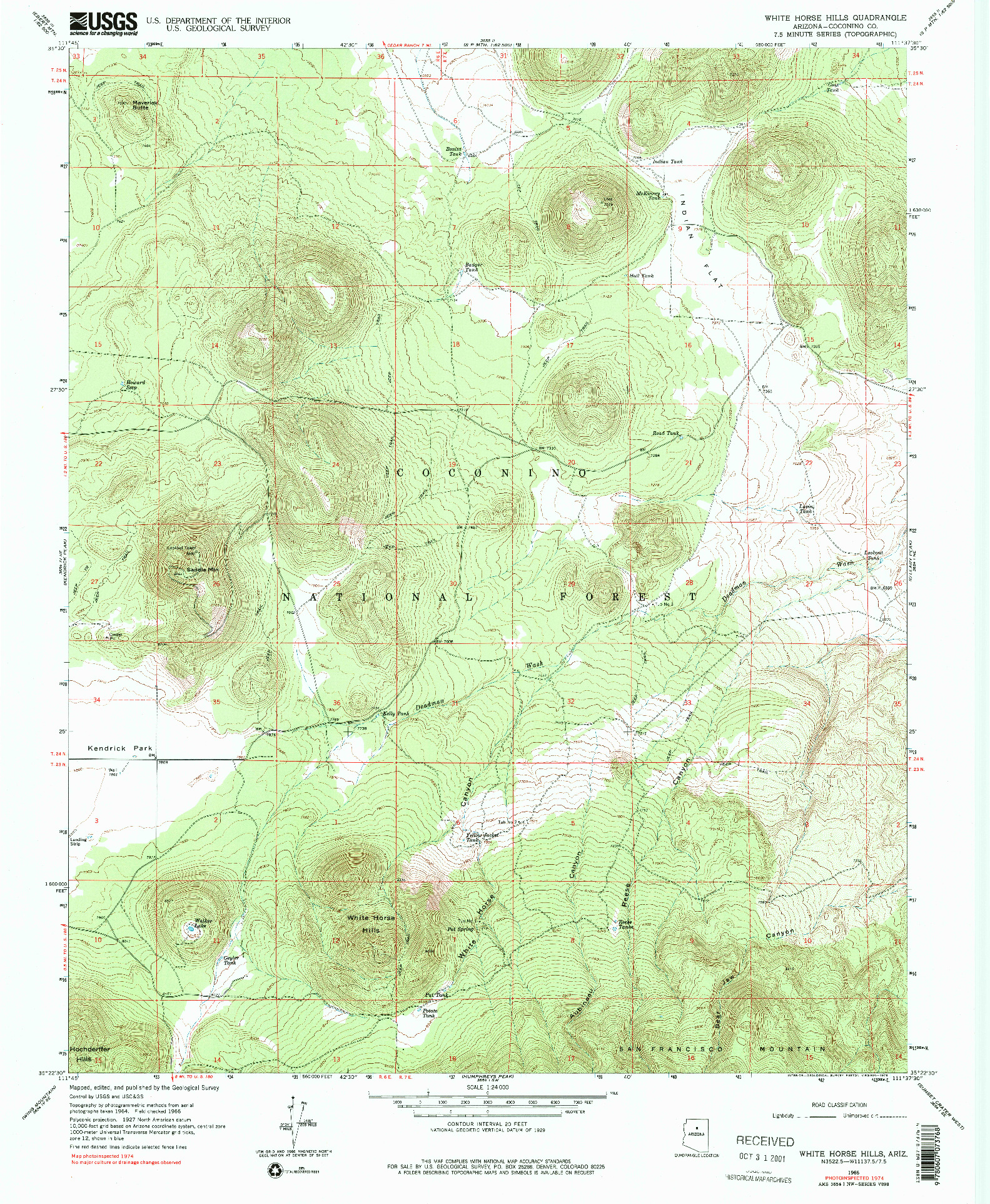 USGS 1:24000-SCALE QUADRANGLE FOR WHITE HORSE HILLS, AZ 1966