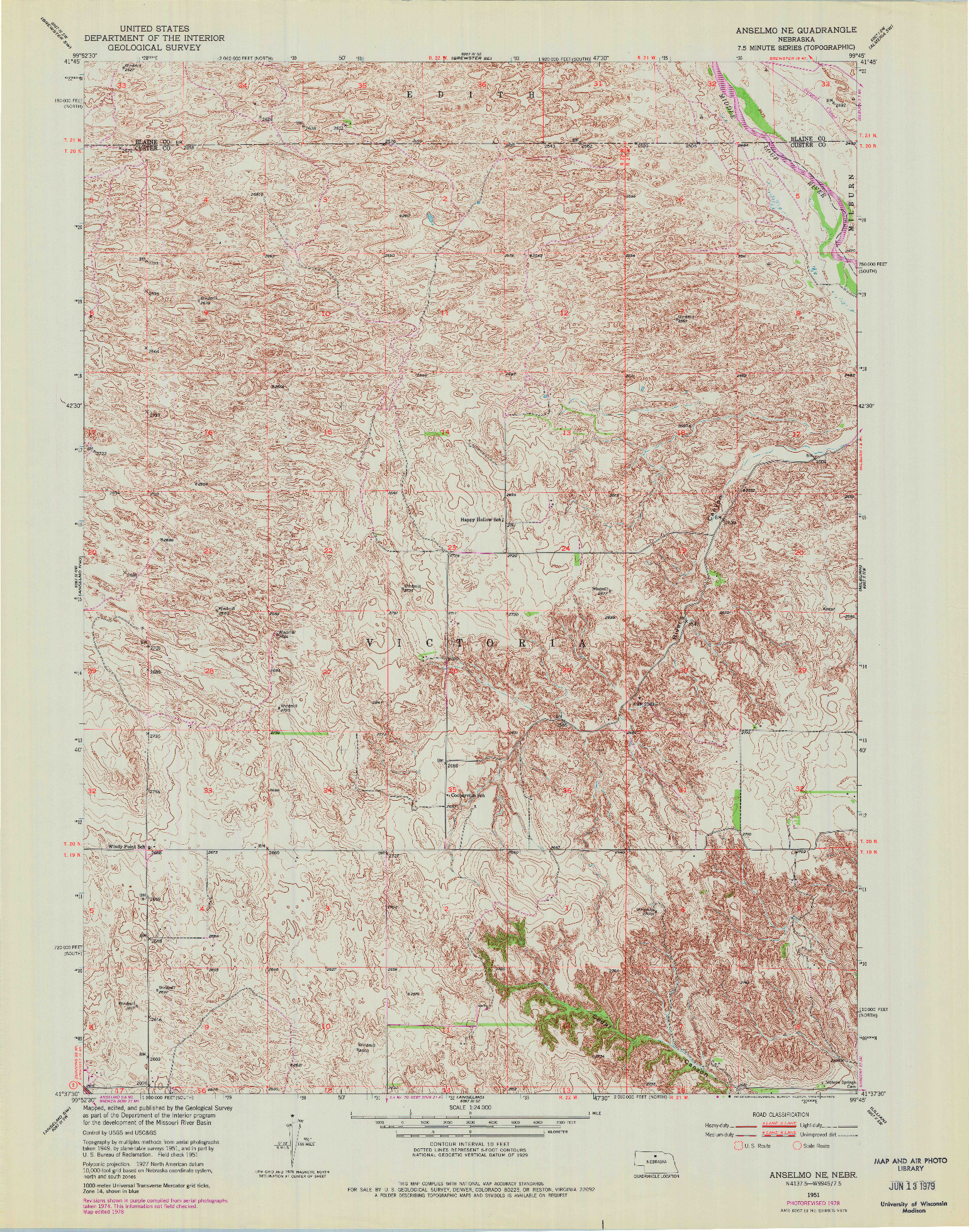USGS 1:24000-SCALE QUADRANGLE FOR ANSELMO NE, NE 1951