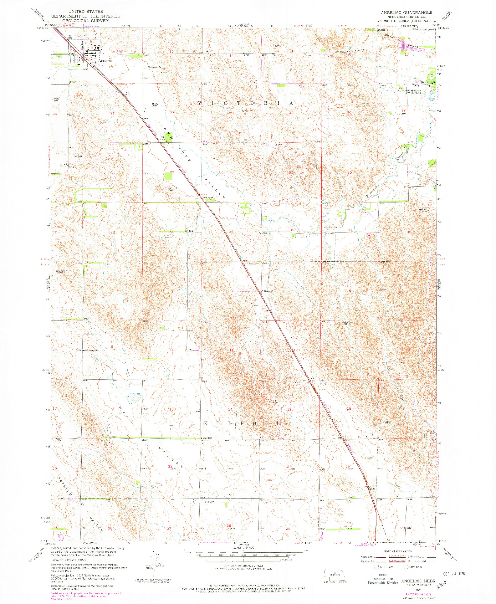 USGS 1:24000-SCALE QUADRANGLE FOR ANSELMO, NE 1951