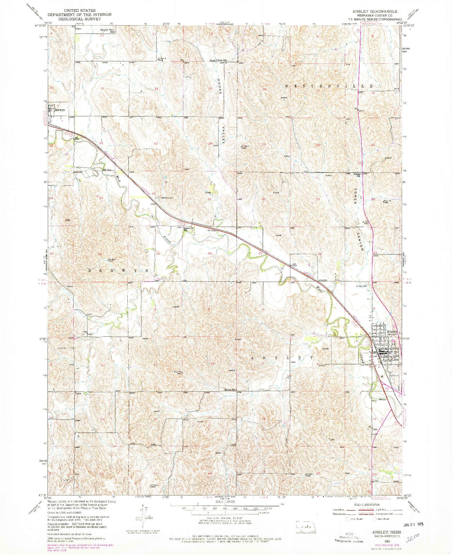 USGS 1:24000-SCALE QUADRANGLE FOR ANSLEY, NE 1951