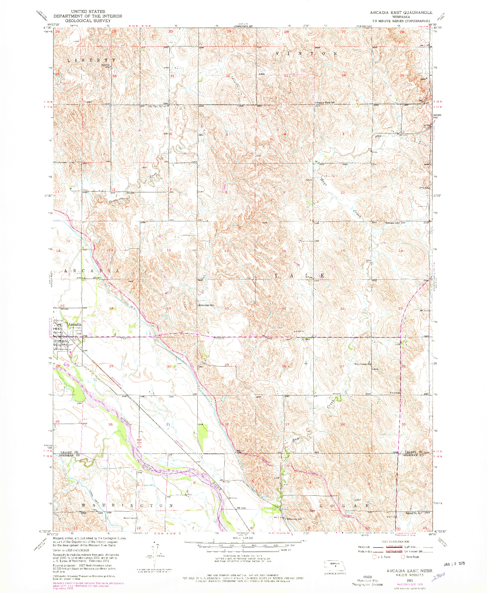 USGS 1:24000-SCALE QUADRANGLE FOR ARCADIA EAST, NE 1951