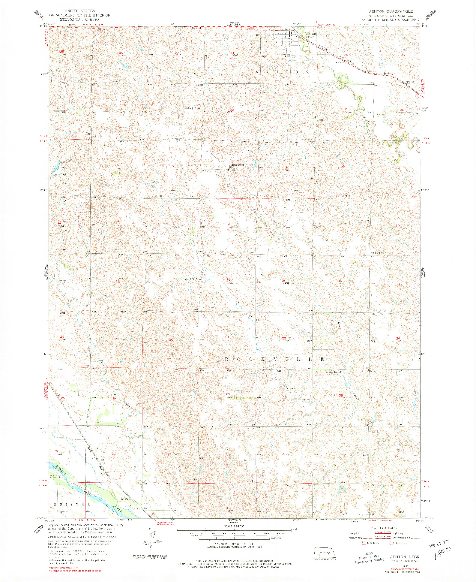 USGS 1:24000-SCALE QUADRANGLE FOR ASHTON, NE 1953