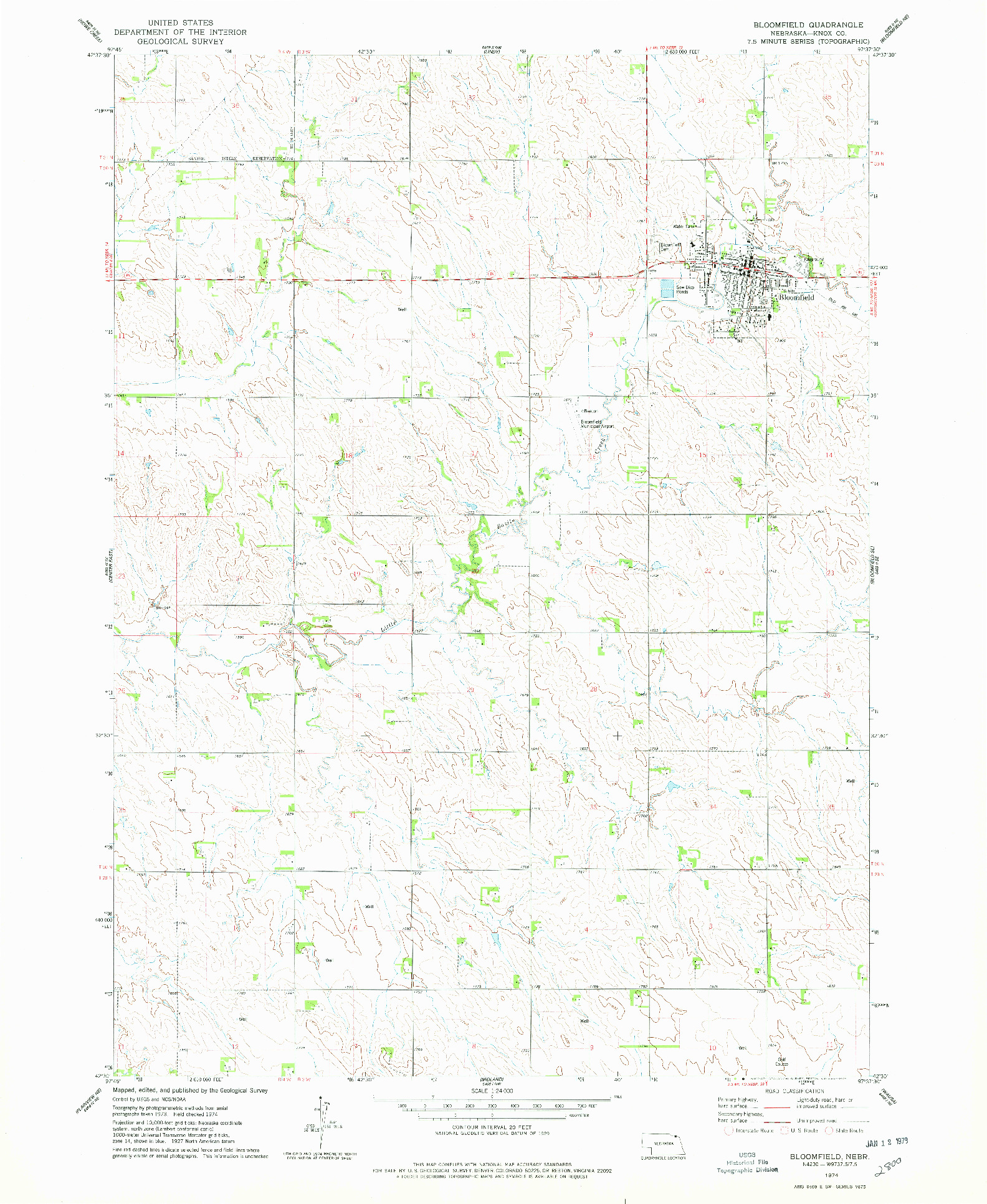 USGS 1:24000-SCALE QUADRANGLE FOR BLOOMFIELD, NE 1974