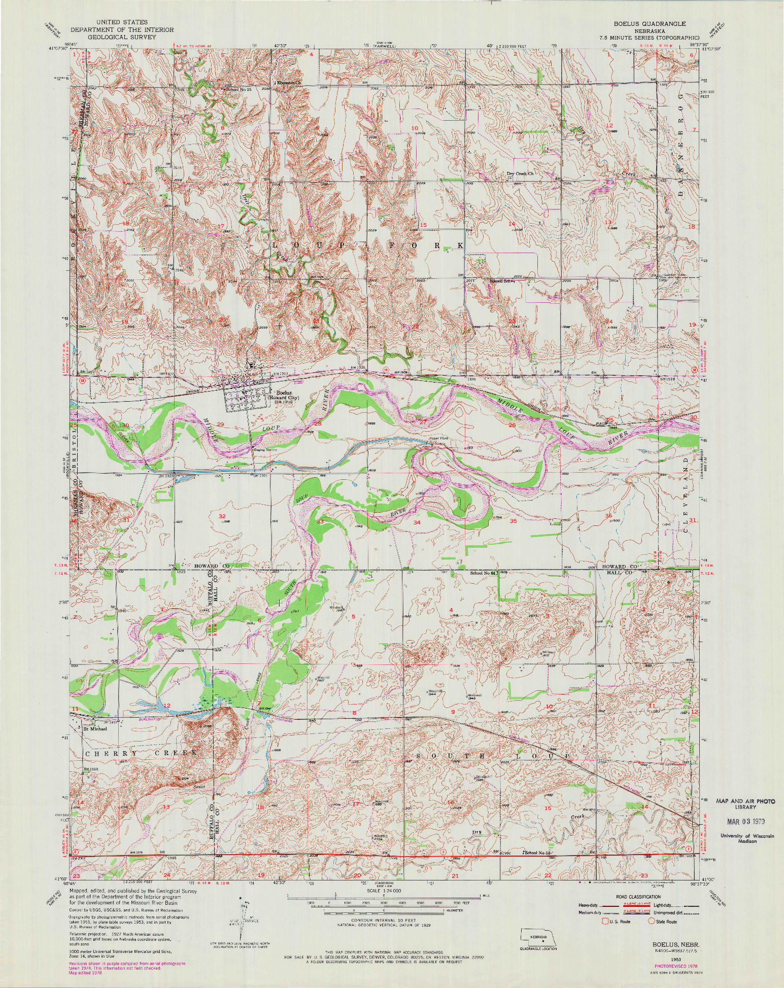USGS 1:24000-SCALE QUADRANGLE FOR BOELUS, NE 1953