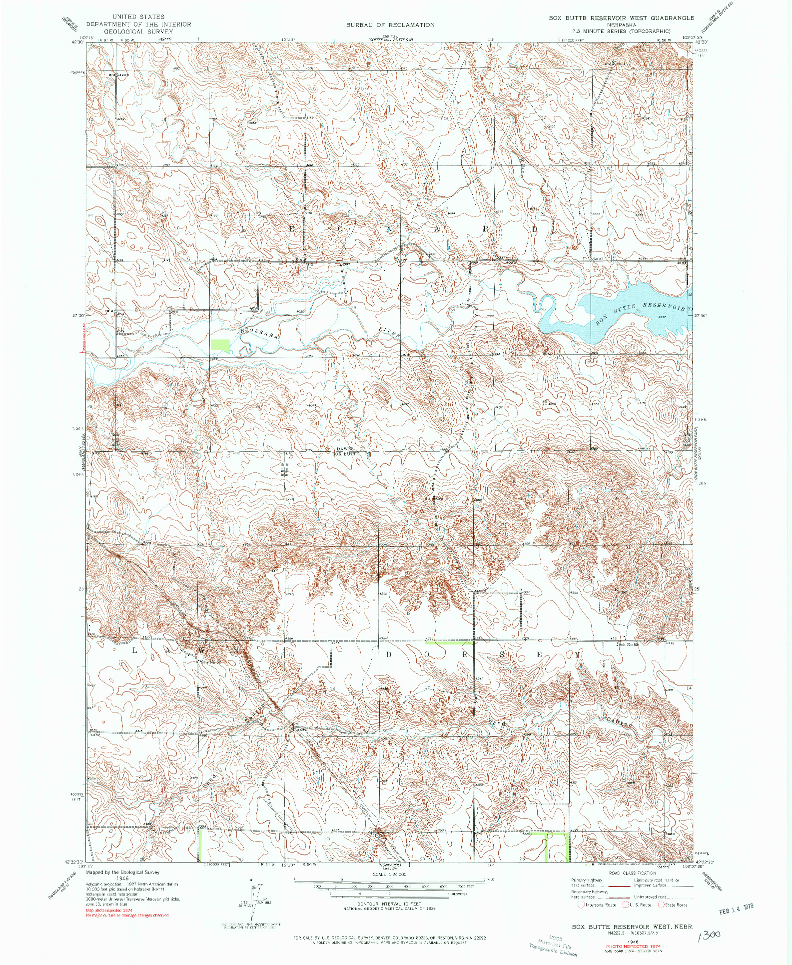 USGS 1:24000-SCALE QUADRANGLE FOR BOX BUTTE RESERVOIR WEST, NE 1946