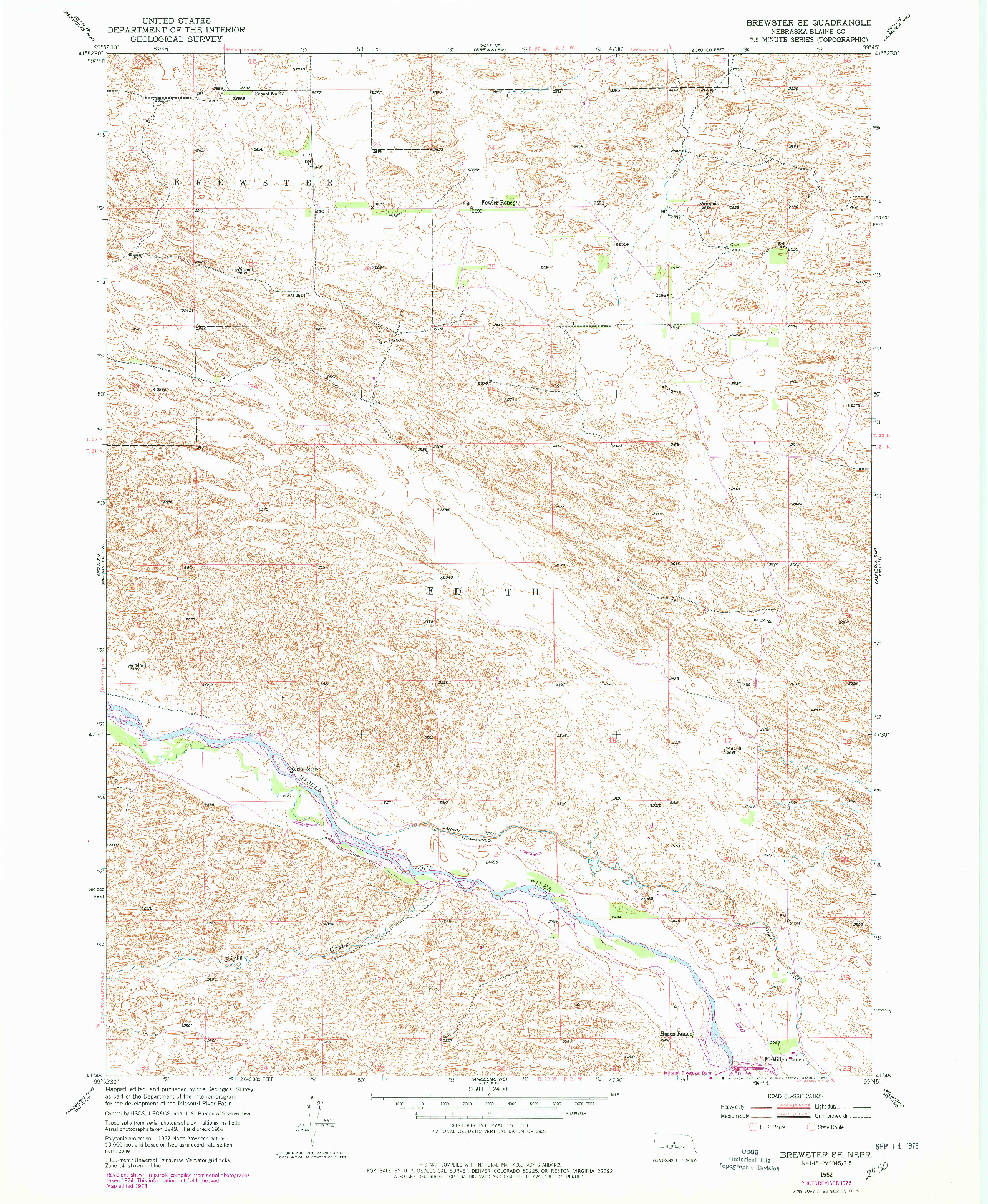 USGS 1:24000-SCALE QUADRANGLE FOR BREWSTER SE, NE 1952