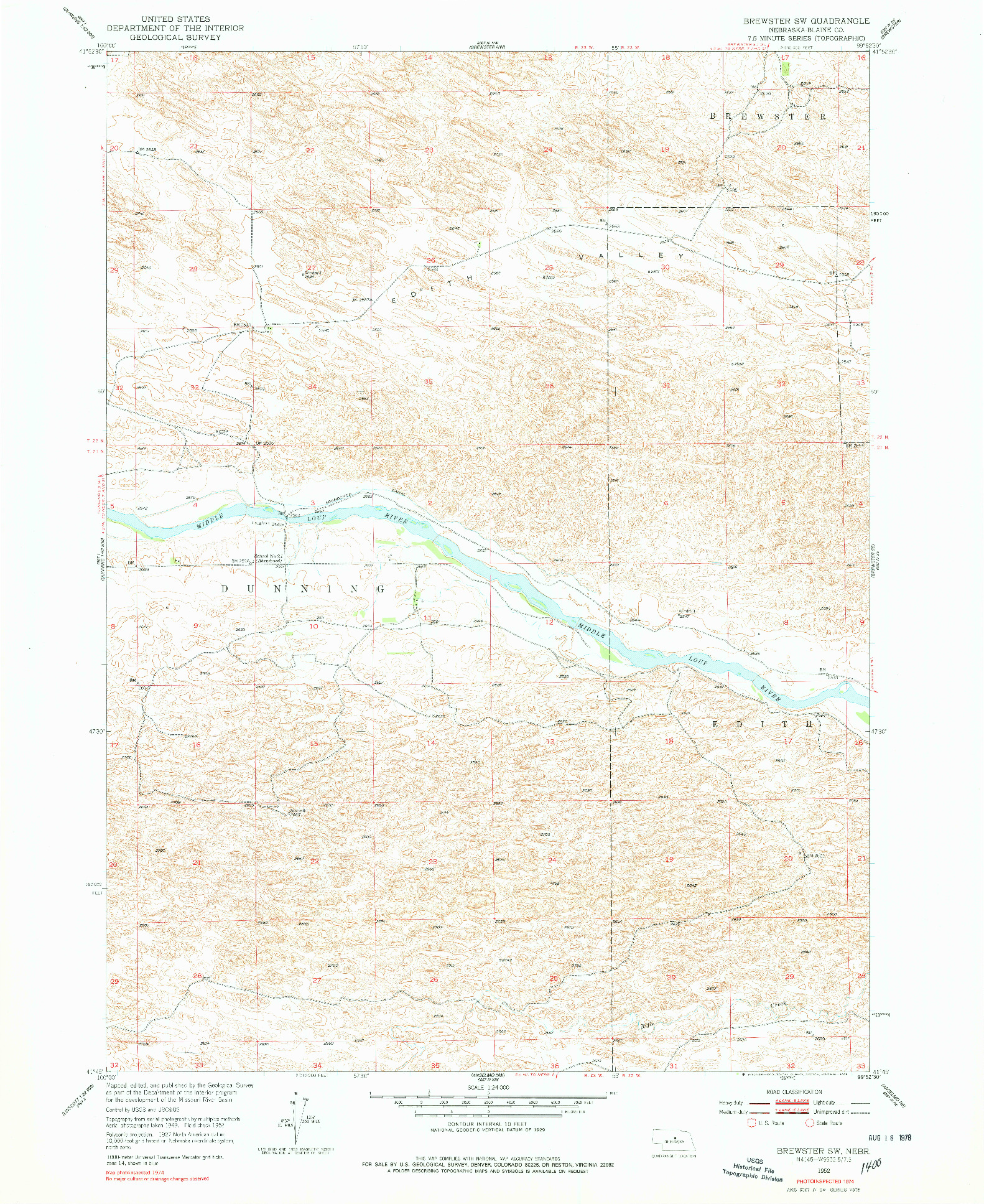 USGS 1:24000-SCALE QUADRANGLE FOR BREWSTER SW, NE 1952