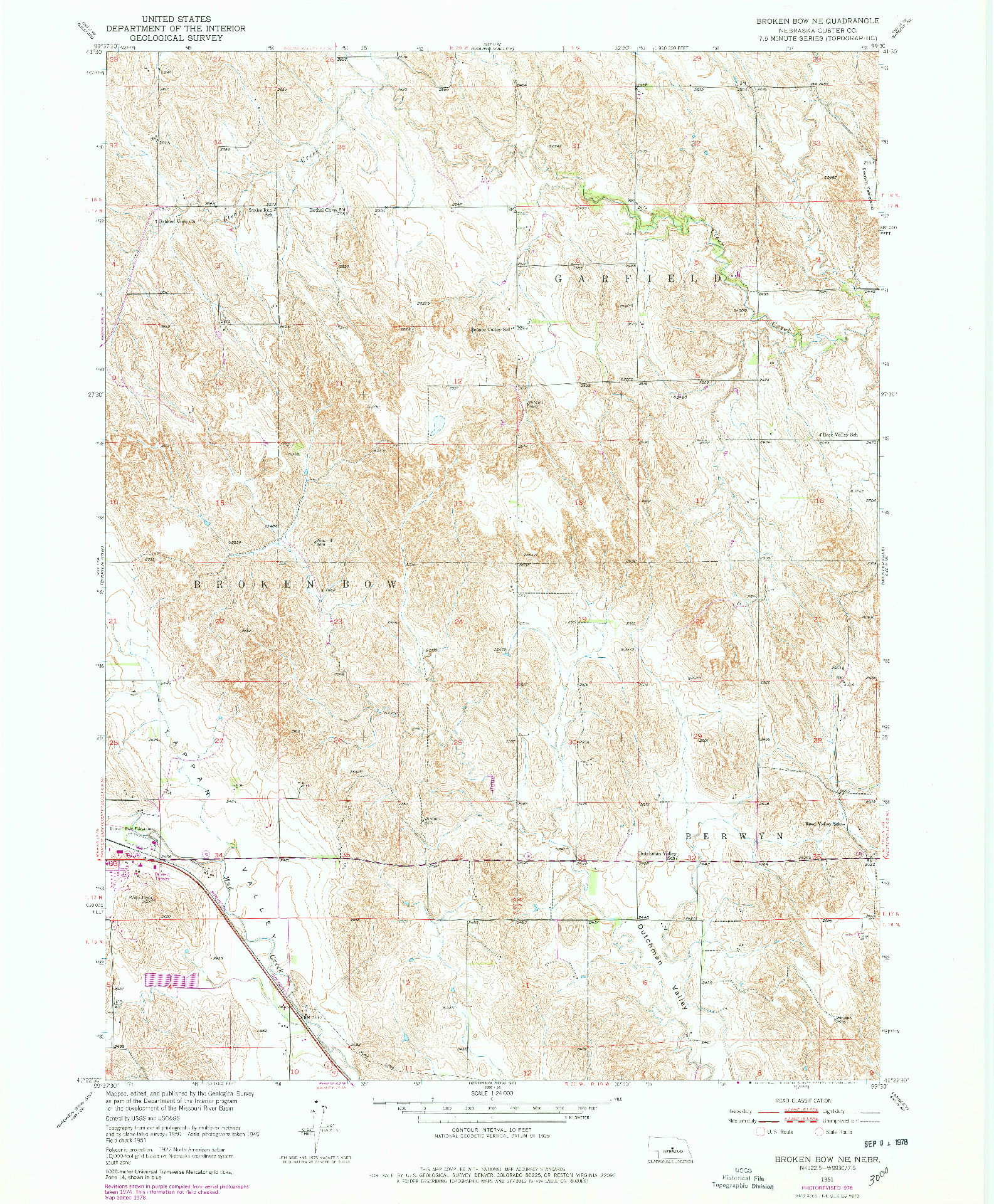 USGS 1:24000-SCALE QUADRANGLE FOR BROKEN BOW NE, NE 1951