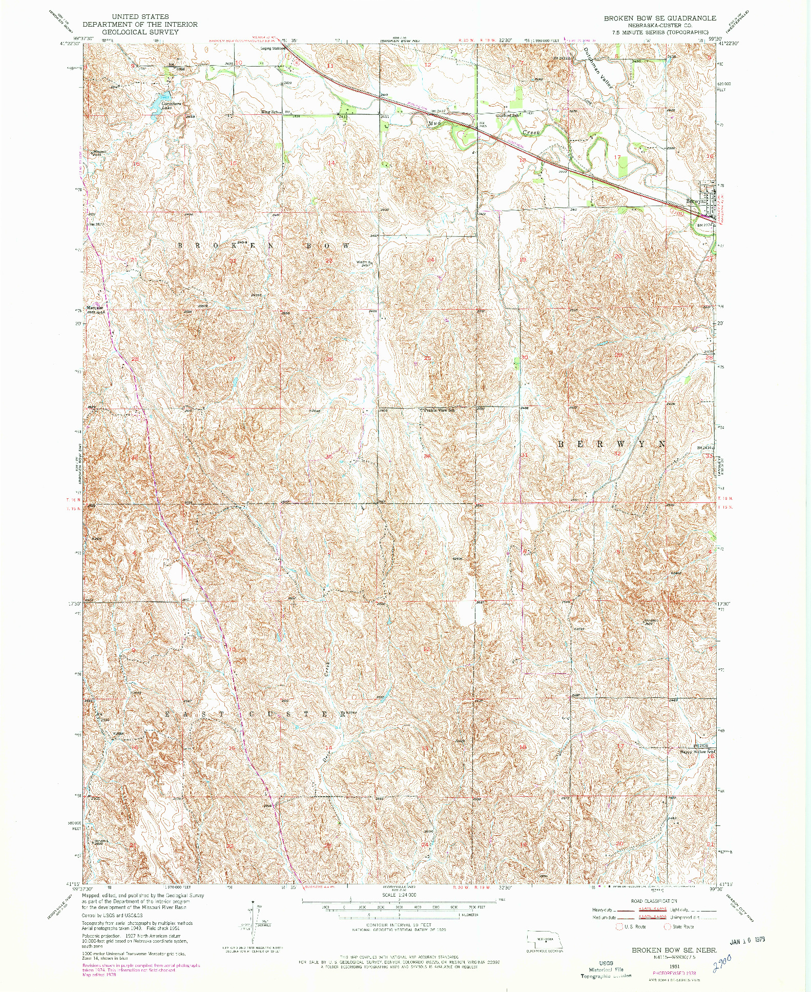 USGS 1:24000-SCALE QUADRANGLE FOR BROKEN BOW SE, NE 1951