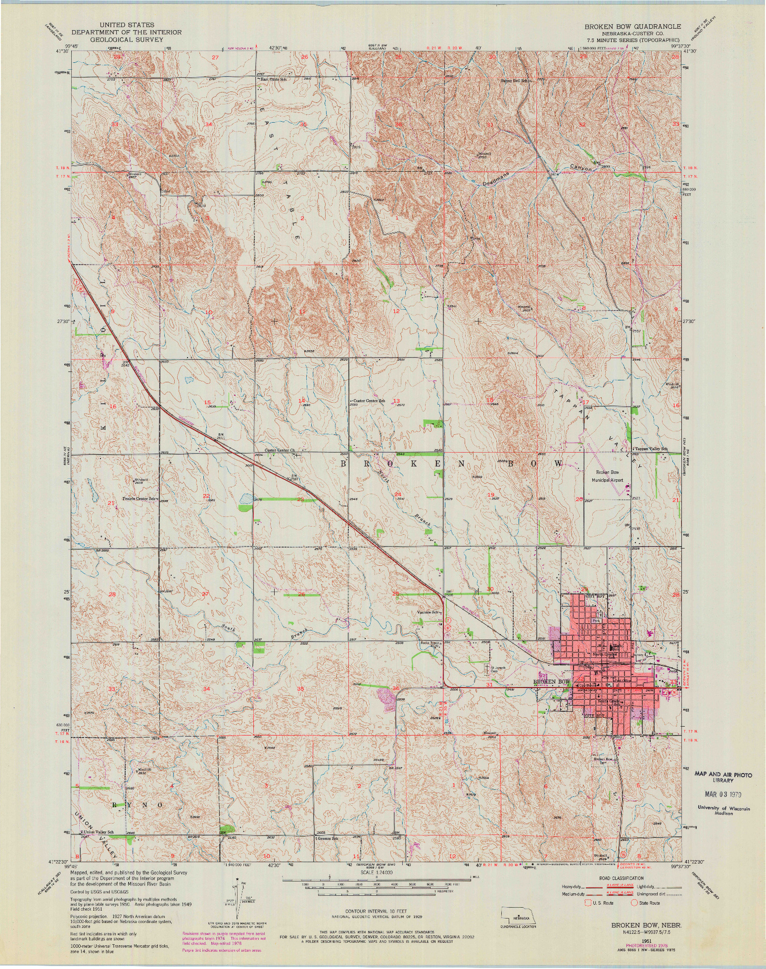 USGS 1:24000-SCALE QUADRANGLE FOR BROKEN BOW, NE 1951