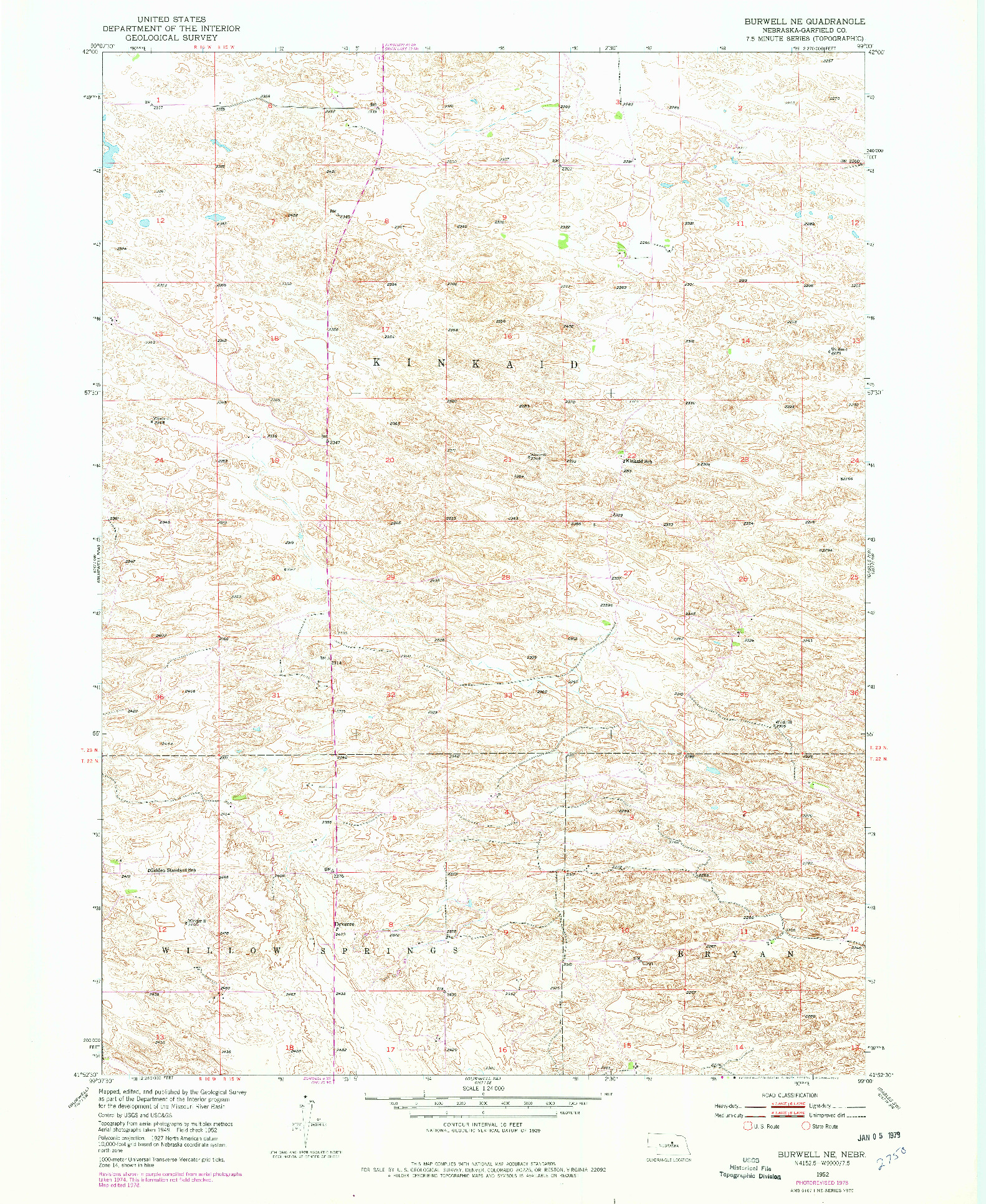 USGS 1:24000-SCALE QUADRANGLE FOR BURWELL NE, NE 1952