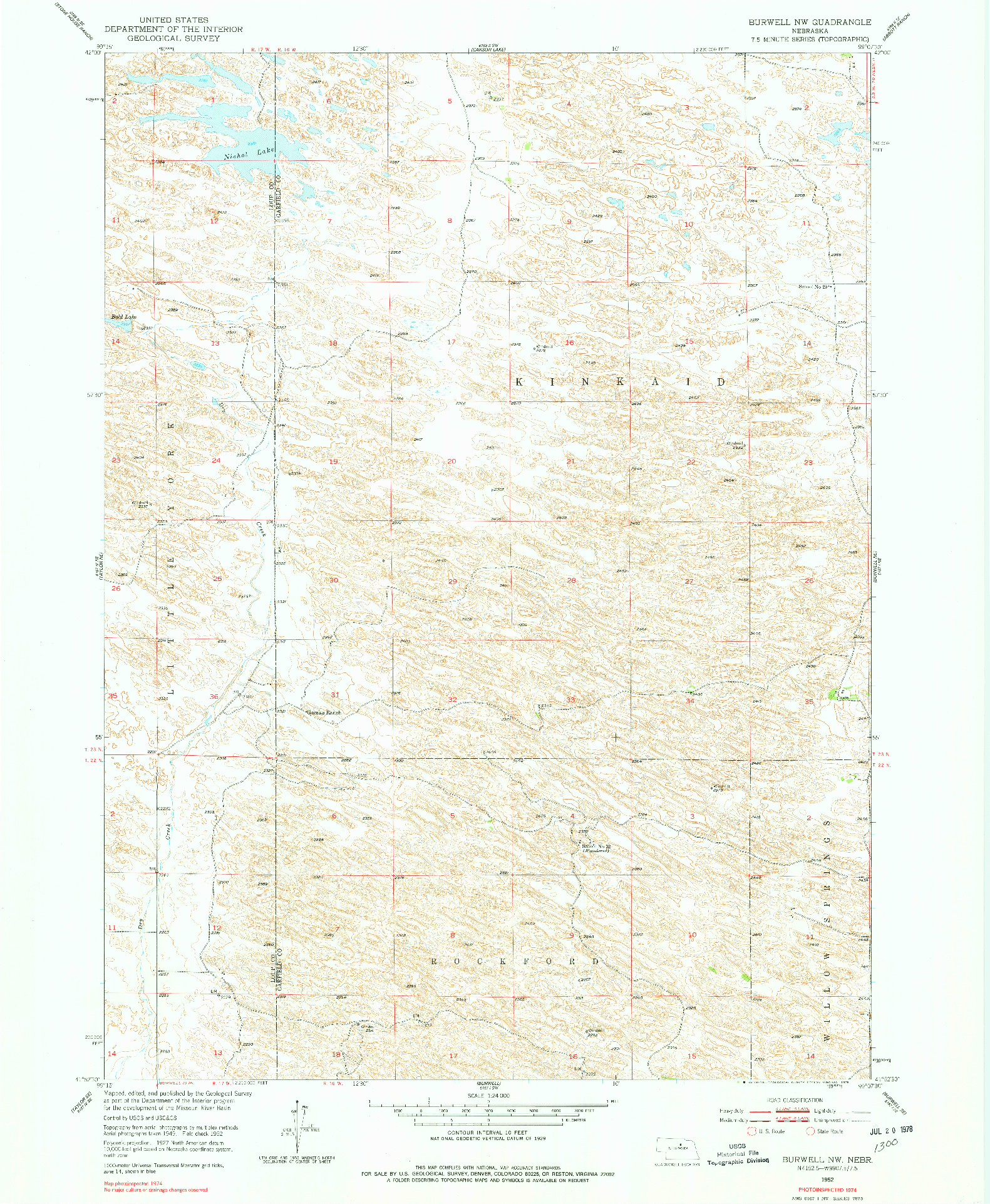 USGS 1:24000-SCALE QUADRANGLE FOR BURWELL NW, NE 1952