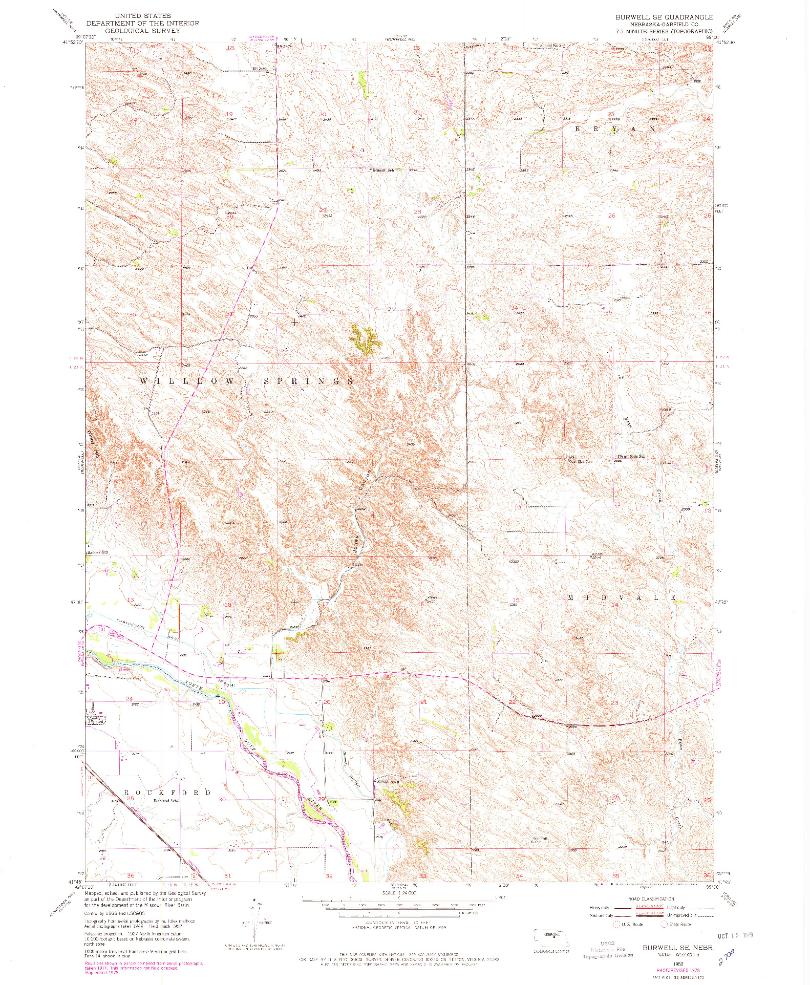 USGS 1:24000-SCALE QUADRANGLE FOR BURWELL SE, NE 1952