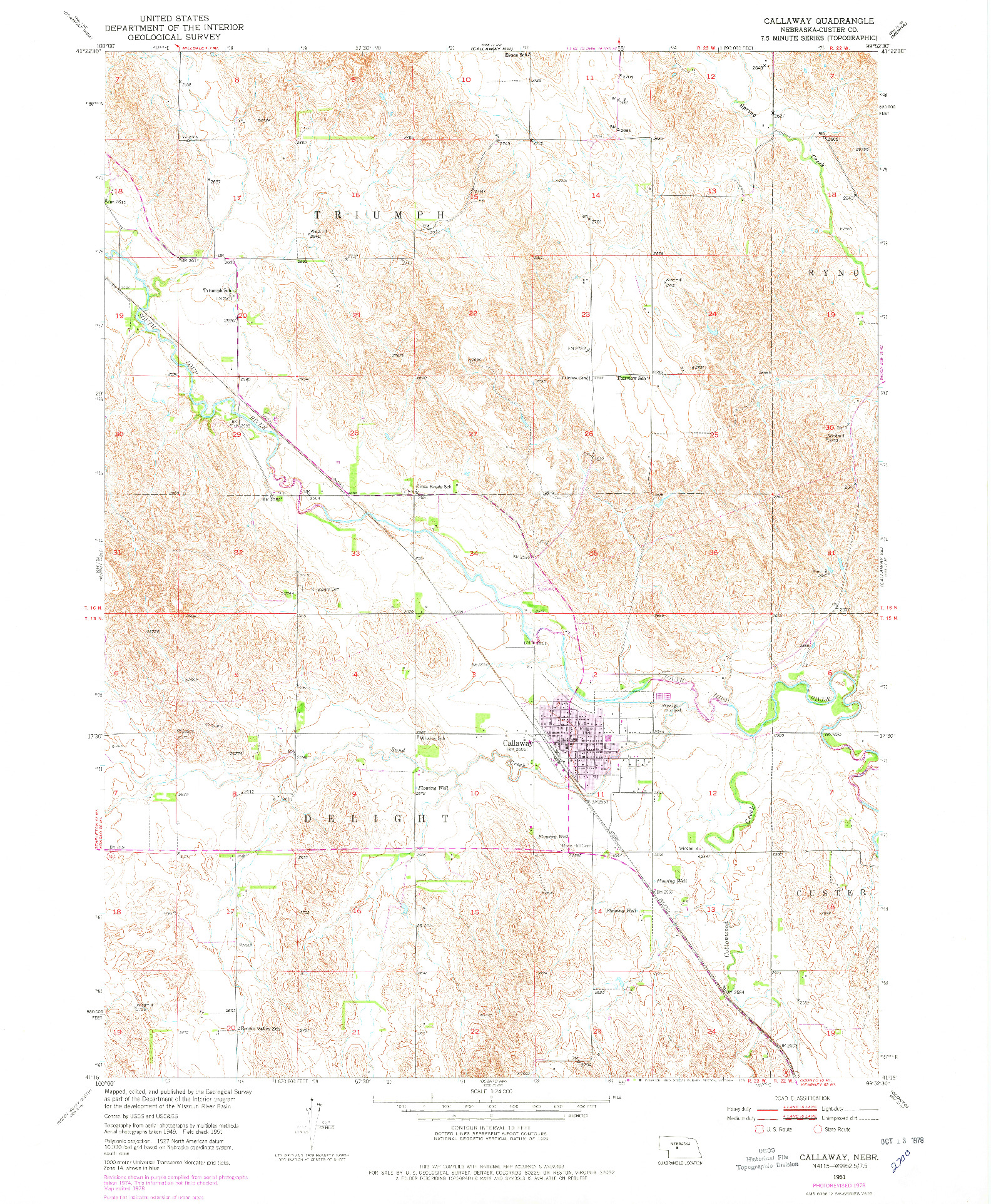 USGS 1:24000-SCALE QUADRANGLE FOR CALLAWAY, NE 1951