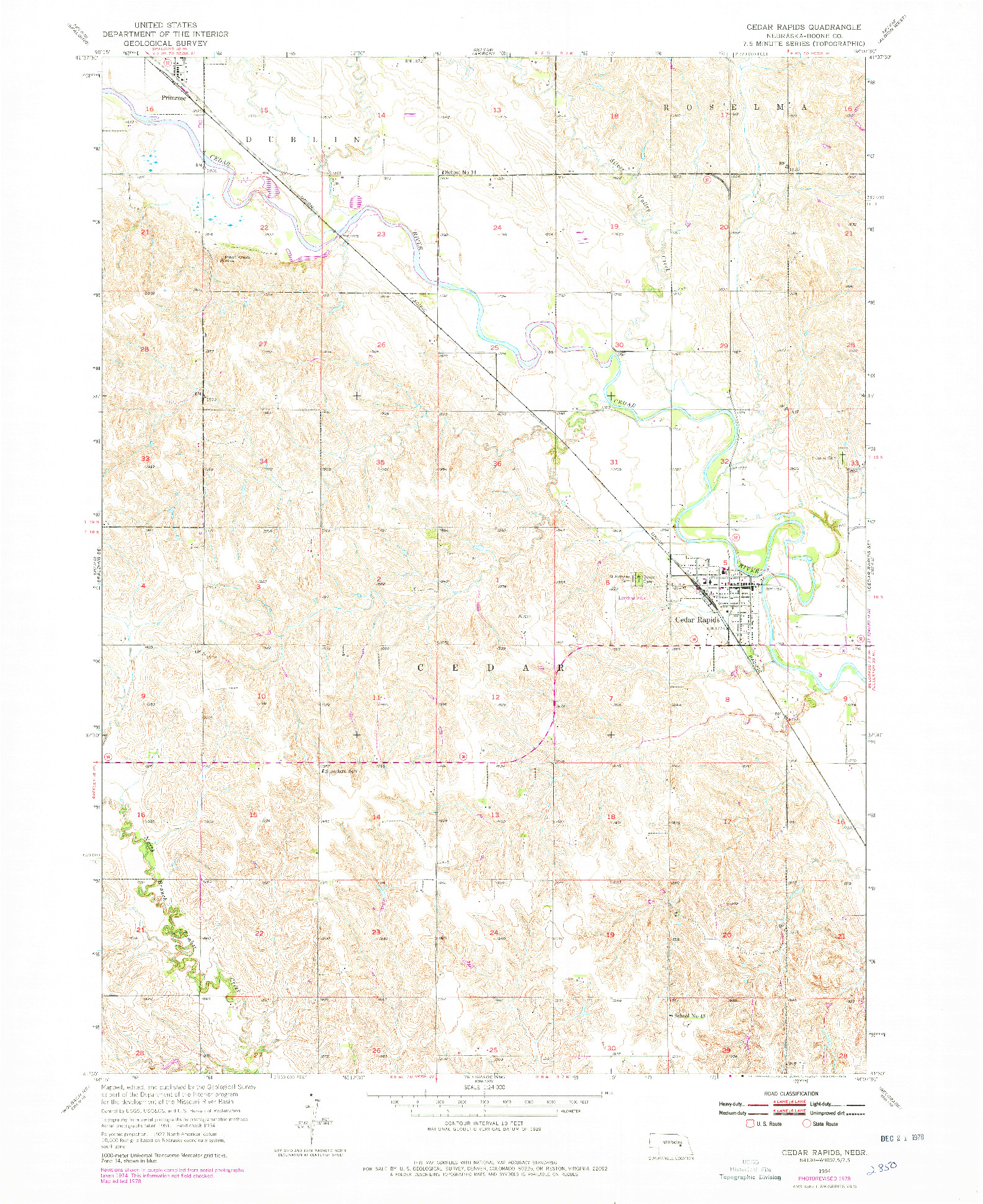 USGS 1:24000-SCALE QUADRANGLE FOR CEDAR RAPIDS, NE 1954