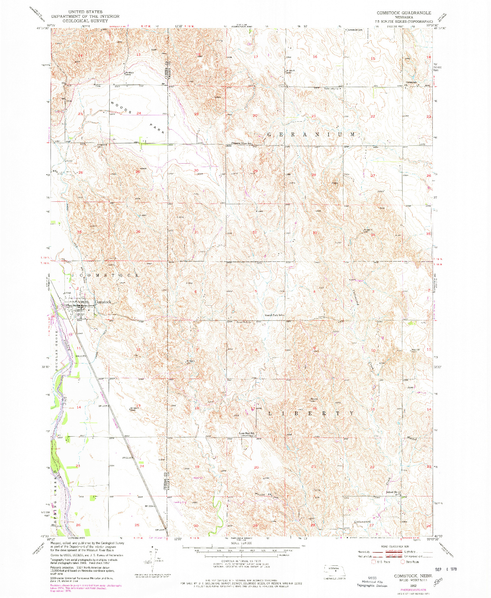 USGS 1:24000-SCALE QUADRANGLE FOR COMSTOCK, NE 1952