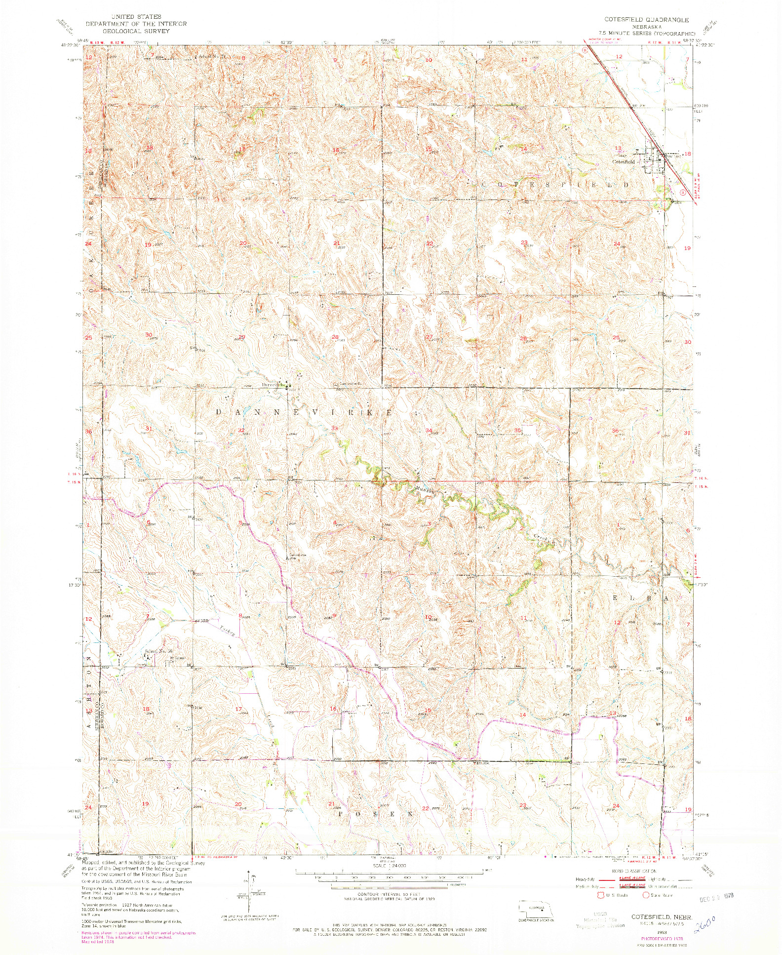 USGS 1:24000-SCALE QUADRANGLE FOR COTESFIELD, NE 1953