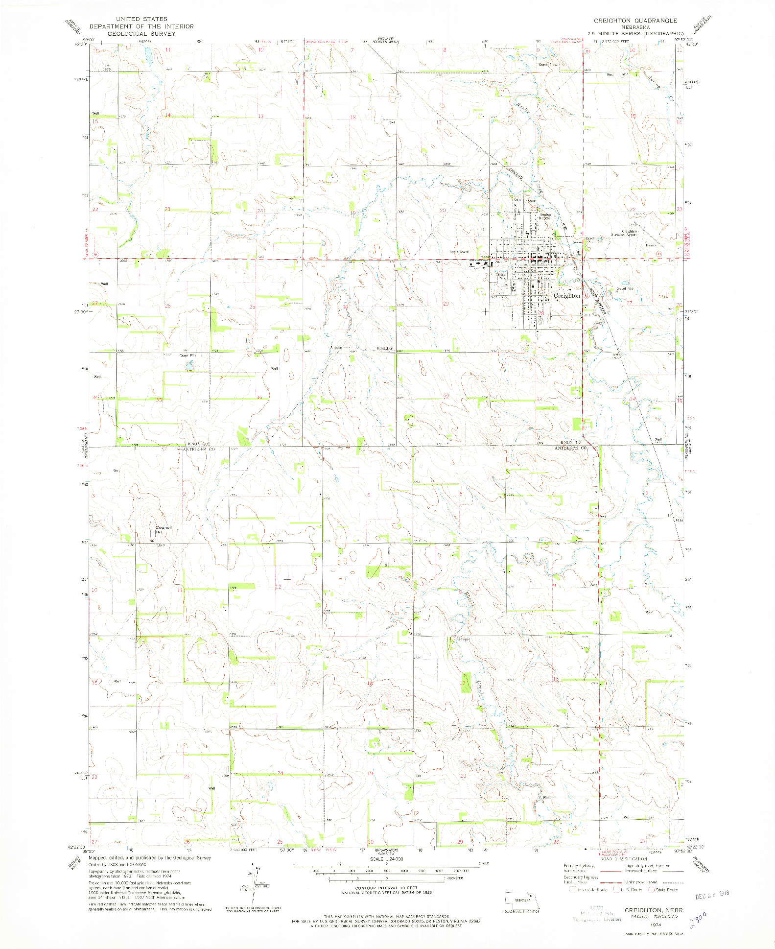 USGS 1:24000-SCALE QUADRANGLE FOR CREIGHTON, NE 1974