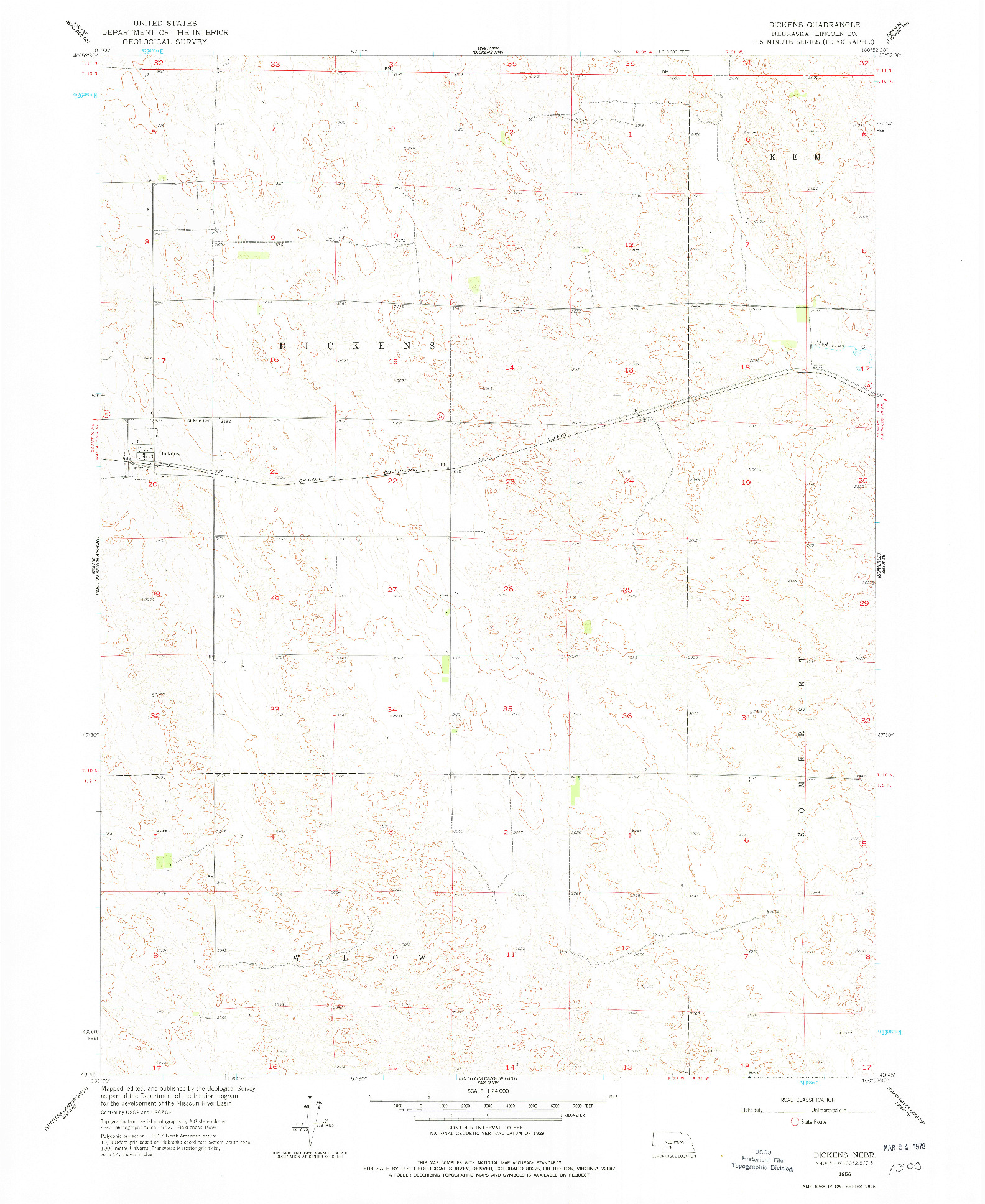 USGS 1:24000-SCALE QUADRANGLE FOR DICKENS, NE 1956